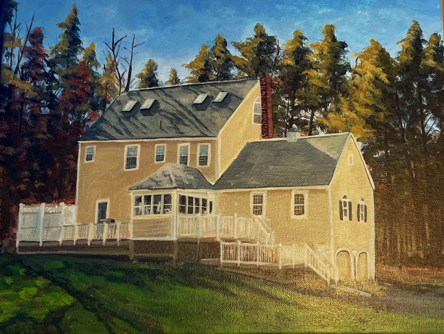 Custom Commission Painted by Seattle based artist, Amira El-Sokkary. House portriat, painted in acrylic on canvas 11 x 14.