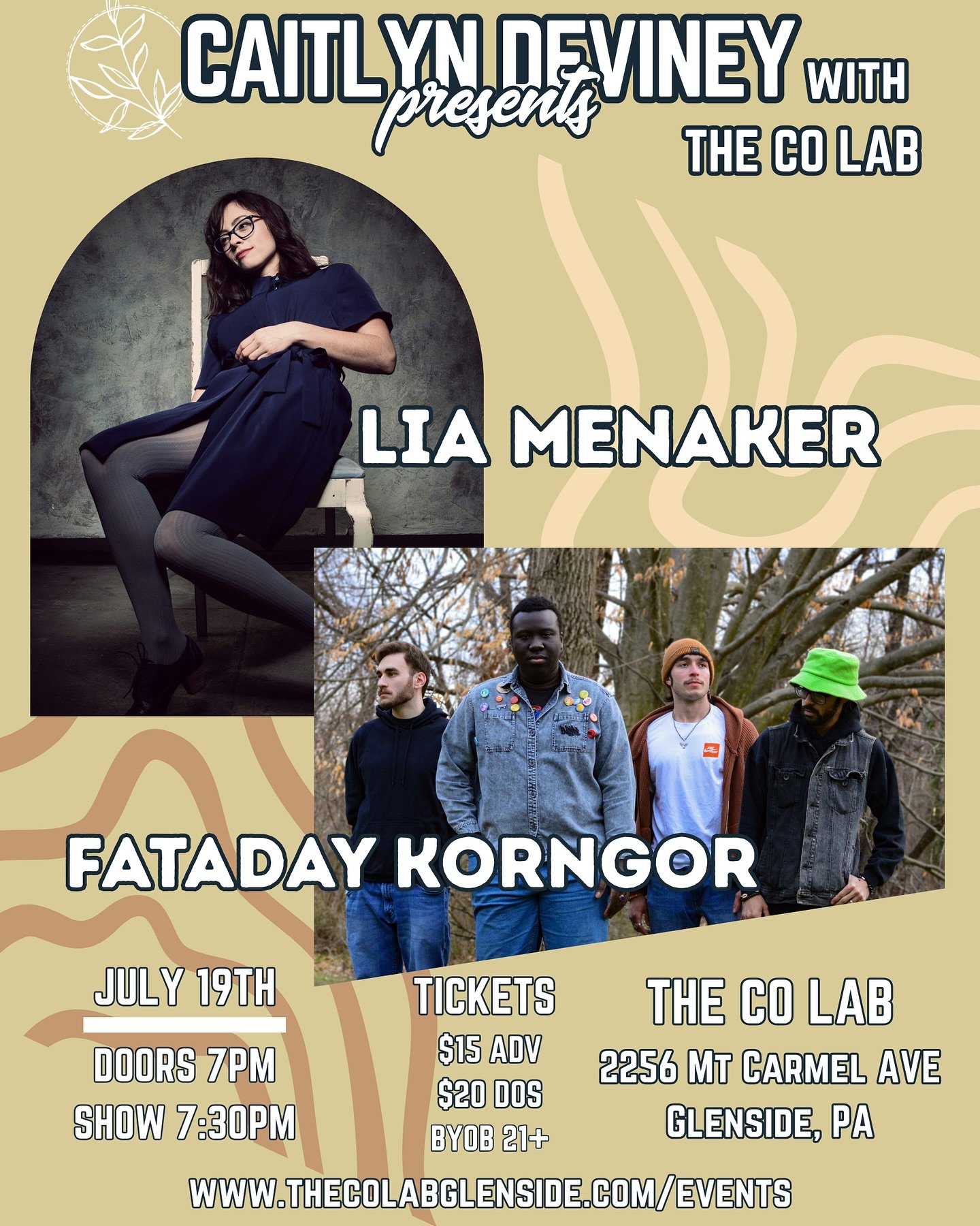 On Saturday July 19th we have the pleasure of hosting another installment of &lsquo;Caitlyn Deviney Presents&hellip;&rdquo;! Our friend &amp; local musician, @caitlyndevineymusic, has asked two wonderful local acts, Fataday Korngor &amp; Lia Menaker,
