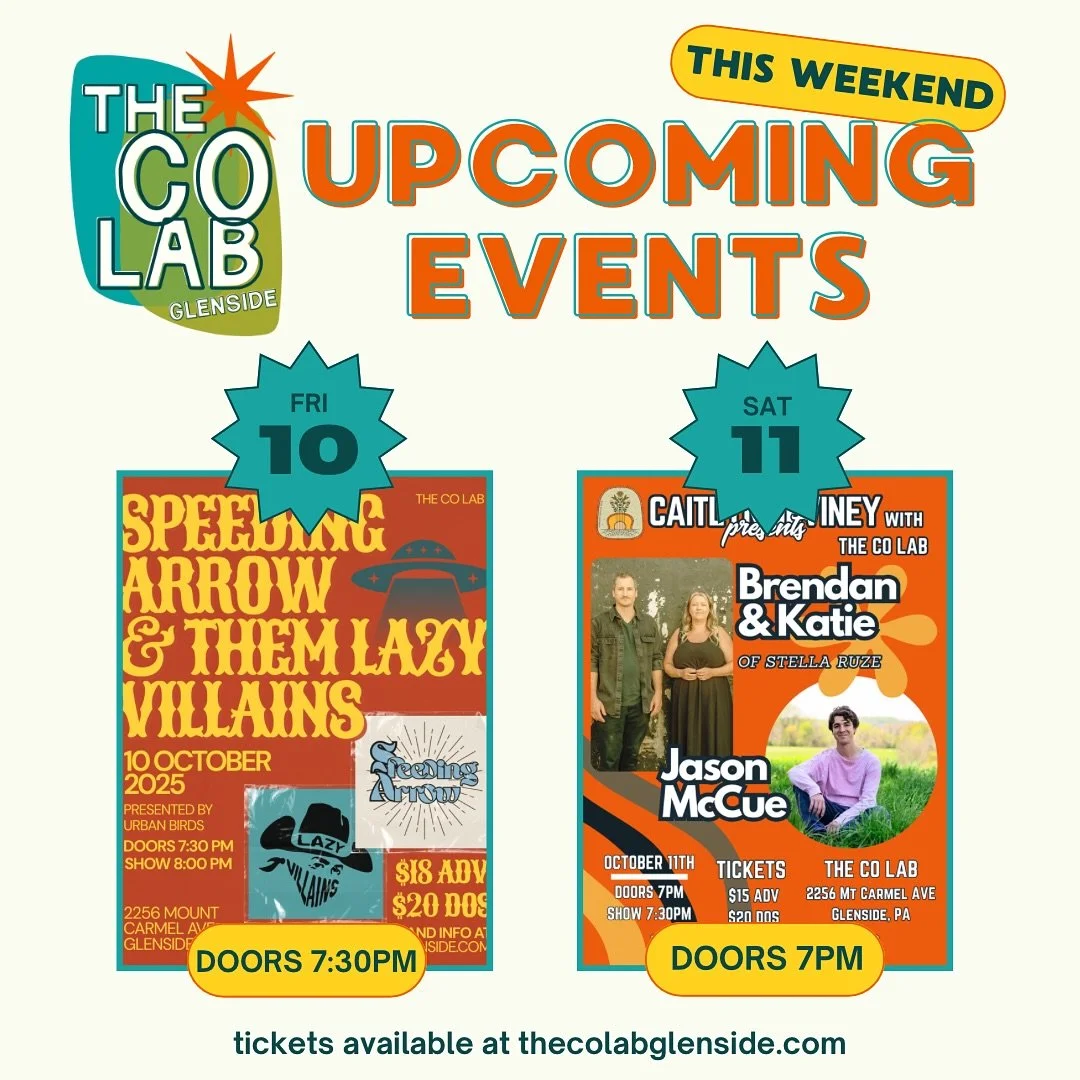 We&rsquo;ve got some very fun music lined up for this weekend with @speeding_arrow_sounds, @themlazyvillains, @jasonmmccue, &amp; Brendan and Katie *of @stellaruze_*! Tickets are available on our website 🤘 

Friday 10/10 an evening of Cosmic Country