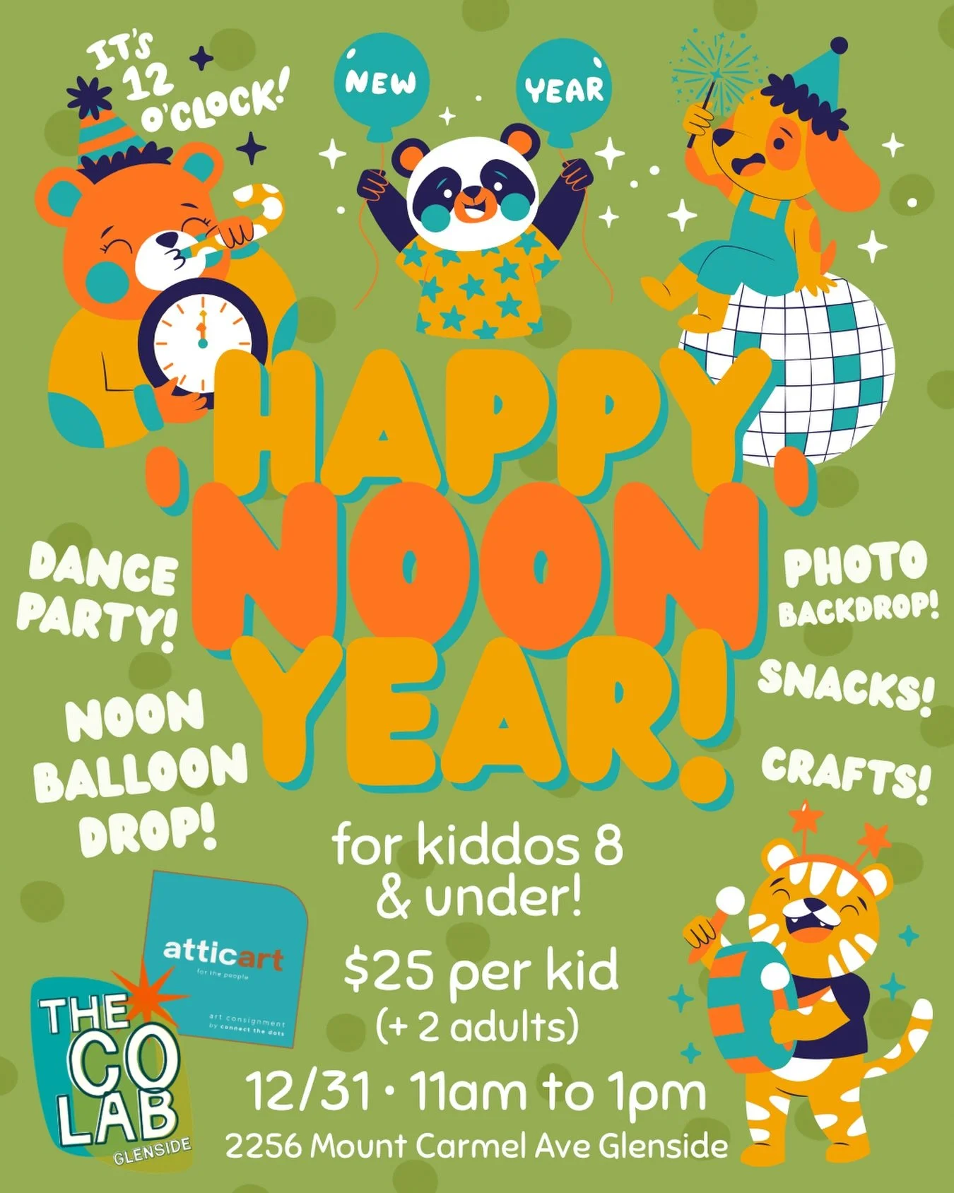 Hey parents with kiddos 8 and under - we&rsquo;re hosting a very special Happy &lsquo;Noon&rsquo; Year on 12/31 🥳 Come ring in the New Year with a 12-noon balloon drop, snacks &amp; drinks, crafts, a dance party, and photo backdrop 🎉 

Party is 11a