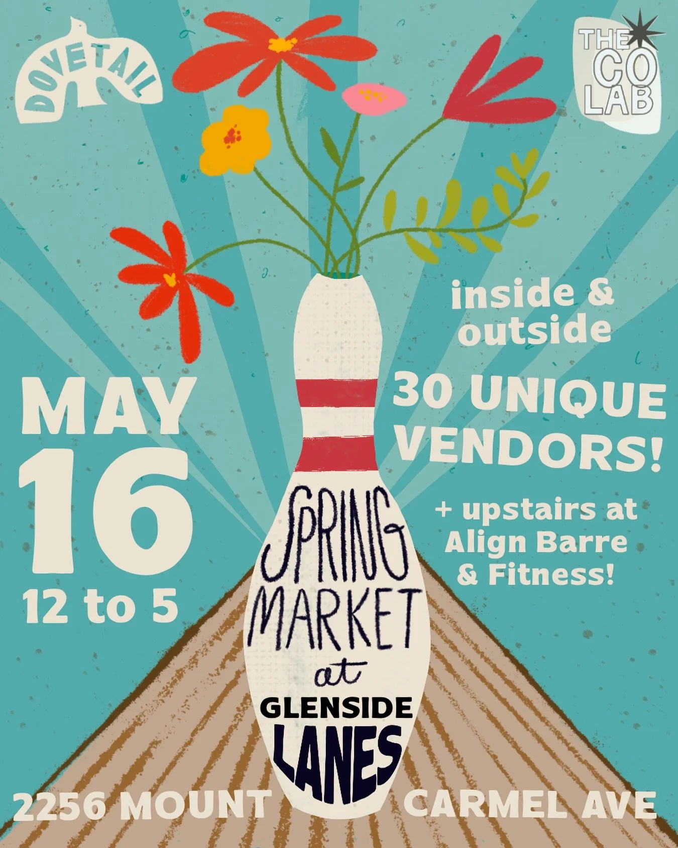 Save the Date! 🌸 Our Spring Market at Glenside Lanes is Saturday May 16th from 12 to 5pm 🌸 Join us for an afternoon of shopping from 30 unique &amp; local vendors! 

Celebrate Spring AND our ONE YEAR anniversary of our buildings grand opening 🎉 at