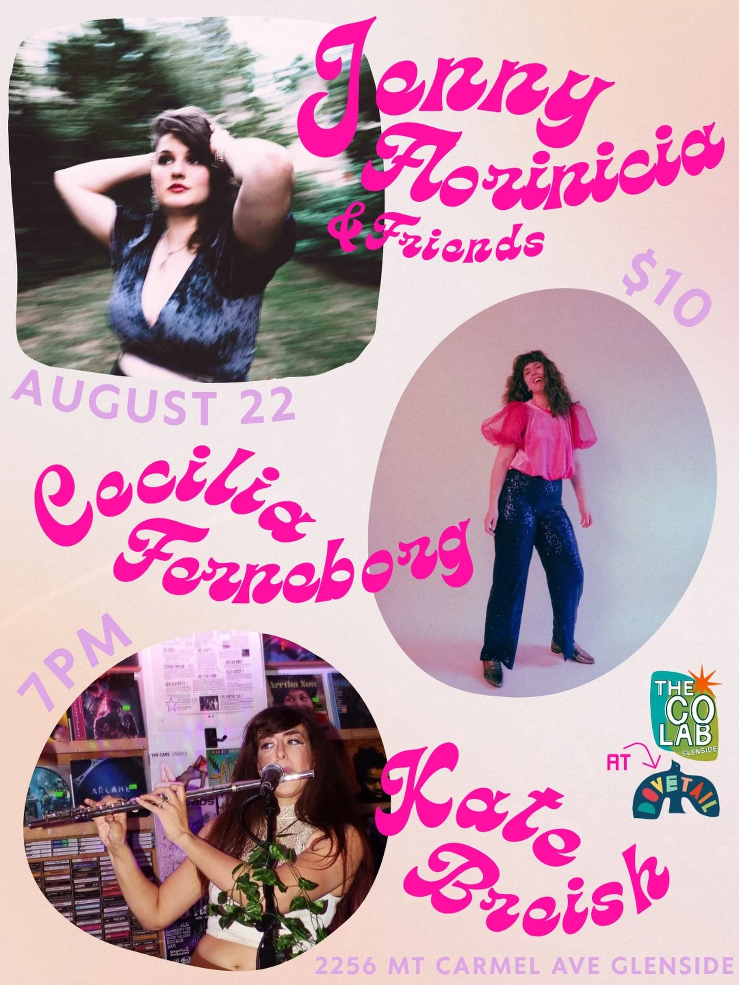 On Saturday August 22nd join us for an evening of live music from Jenny Florinicia &amp; friends, Cecilia Ferneborg, and Kate Breish! Inside The Dovetail / $10 / Doors at 6:30 / Music at 7 / all ages 

✨ More about the musicians &rarr;
@jennyflorinic