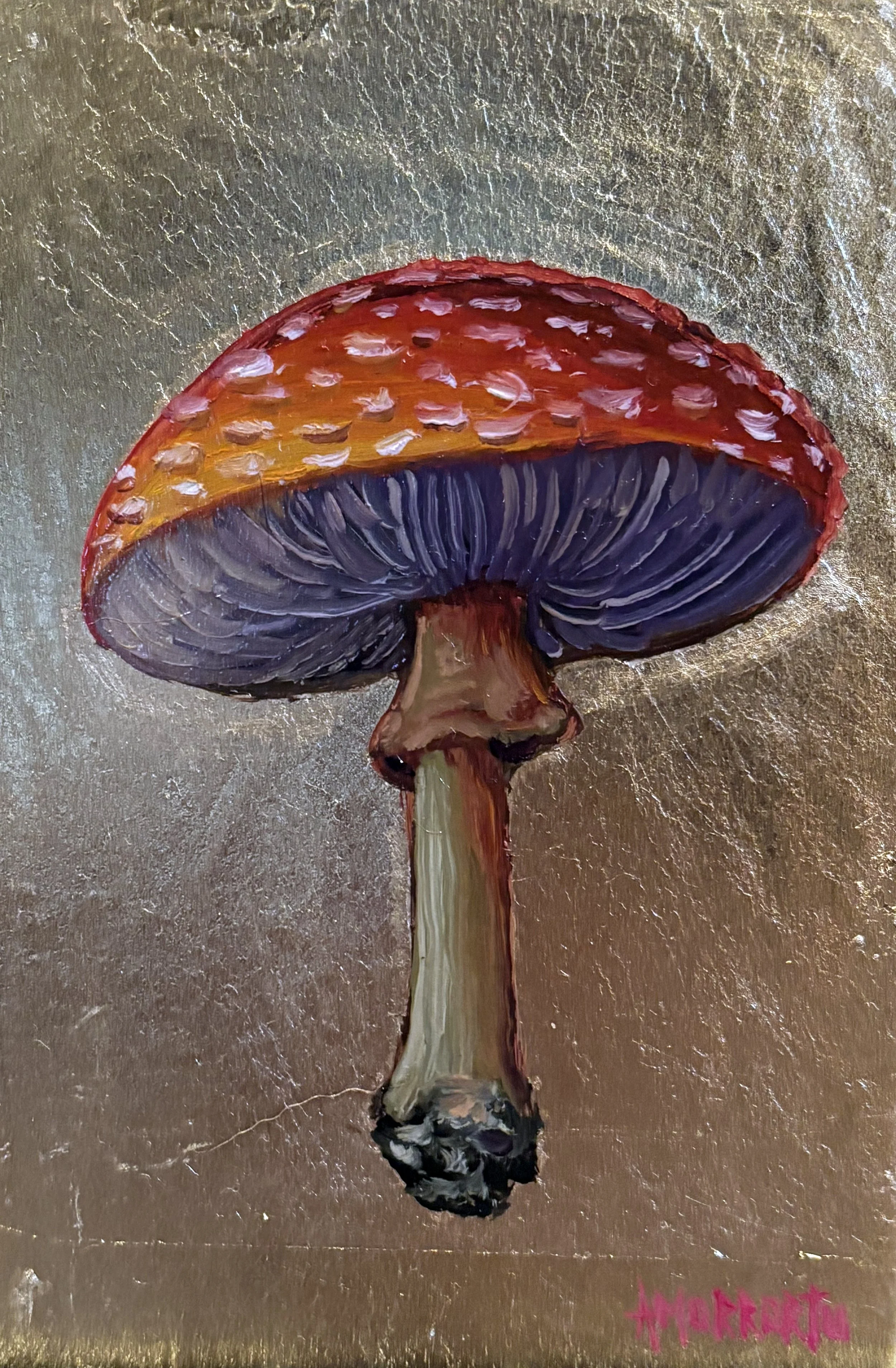 "Mushroom", Oil & Gold leaf 5"x7" wood. Sold.