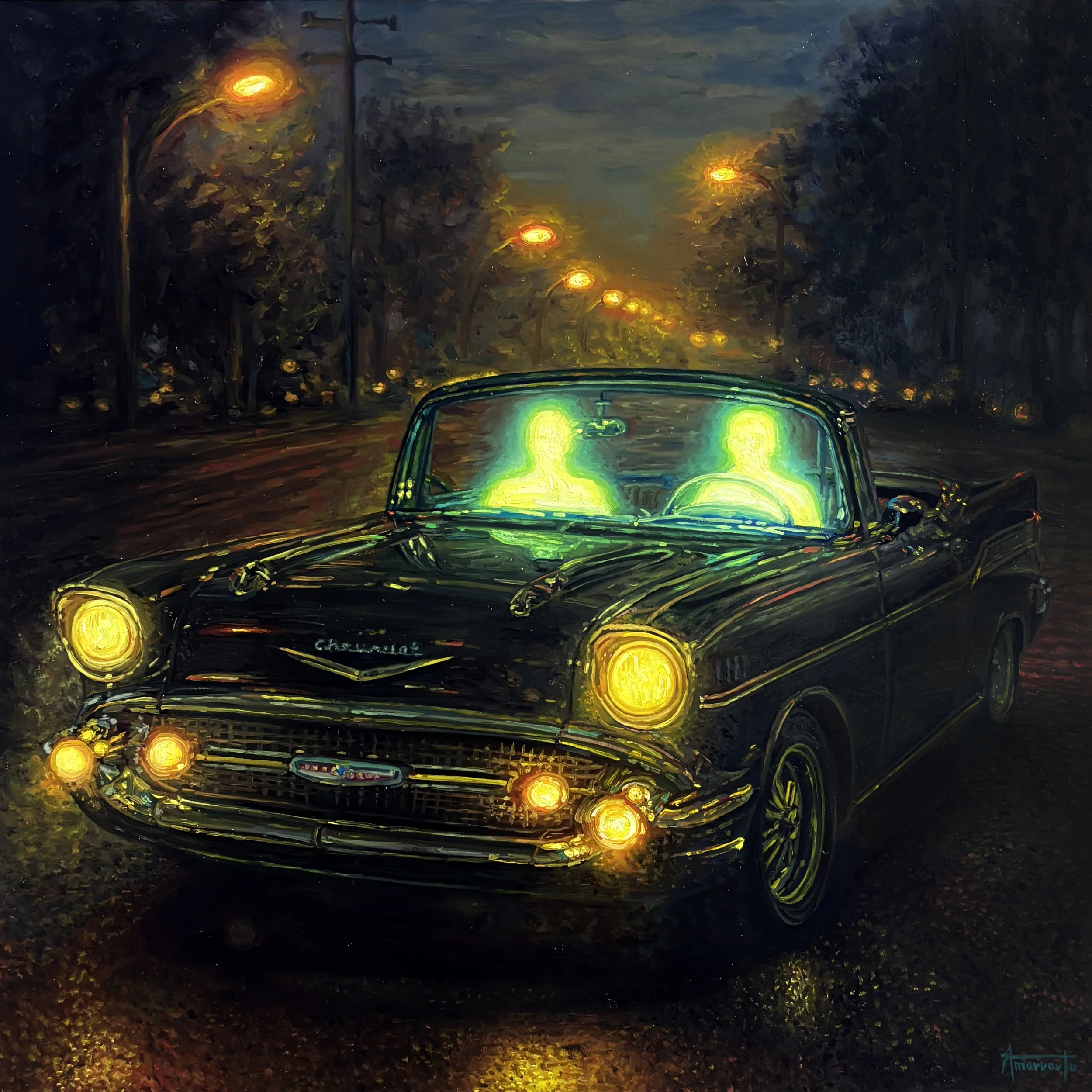 "Ride or Die", Oil 18x18 Wood. Sold.