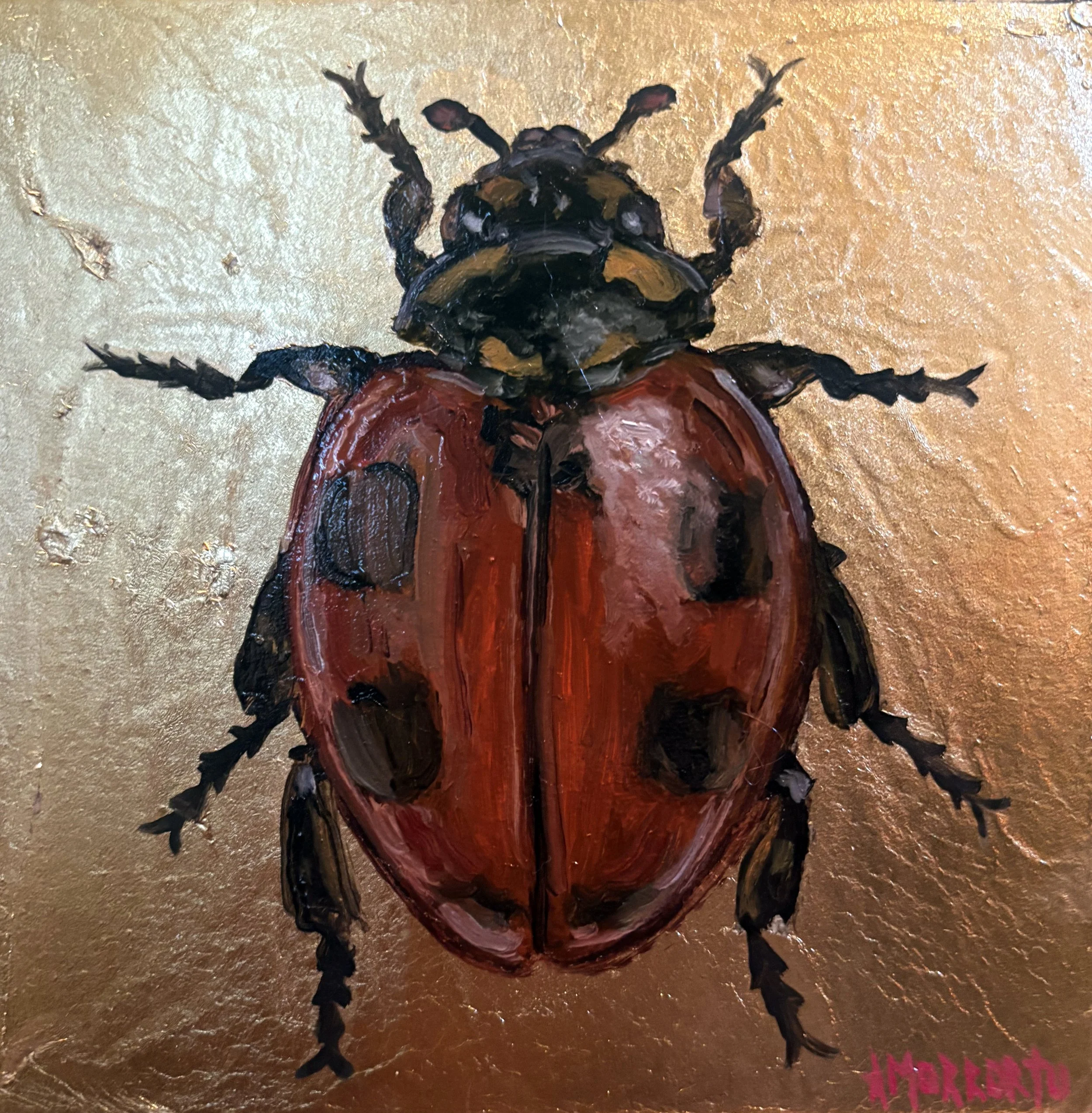 "Skull", Oil & Gold leaf 8"x8" wood. Sold.