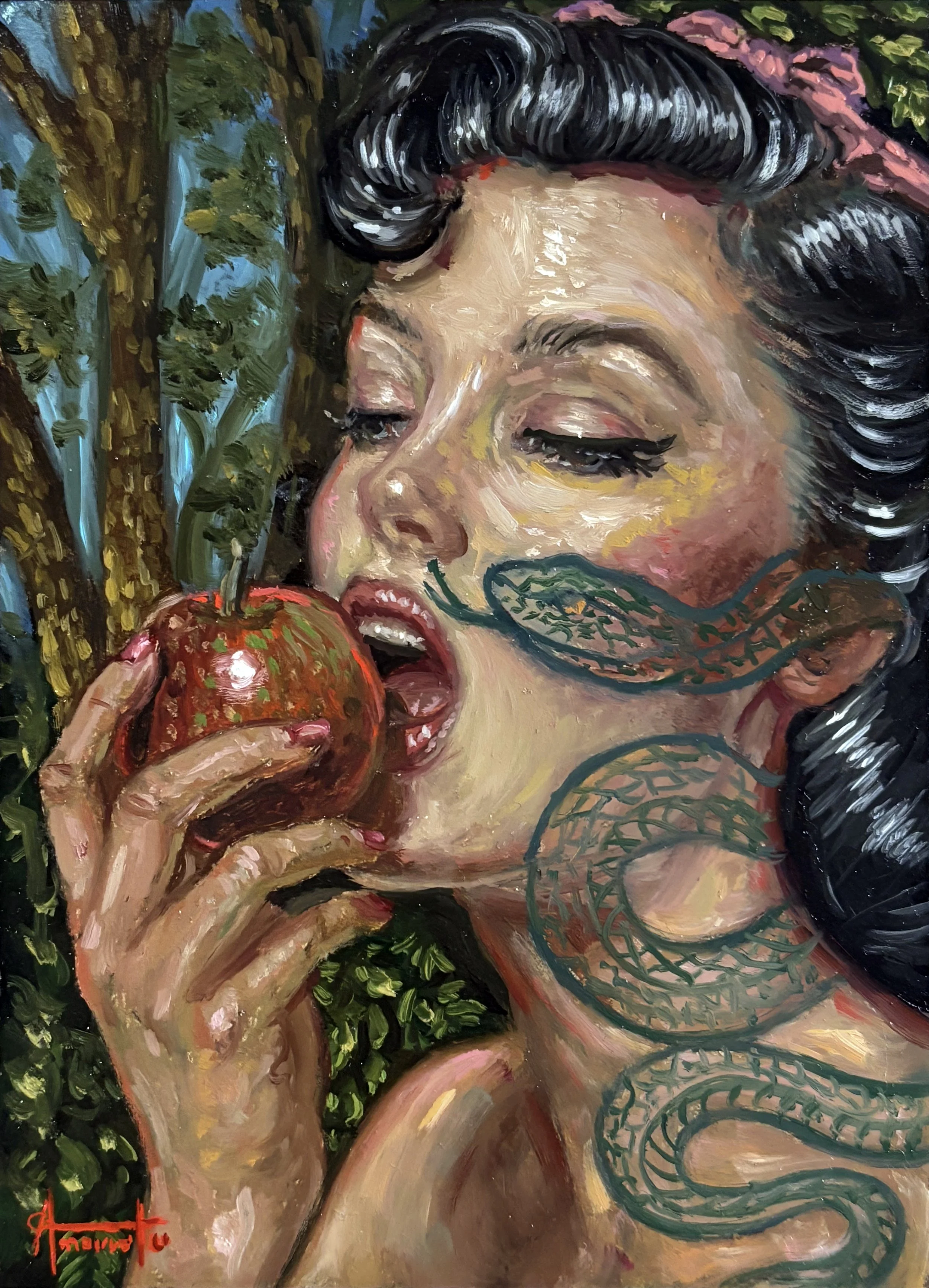 "Tree of Knowledge", Oil 8"x8" wood. Sold