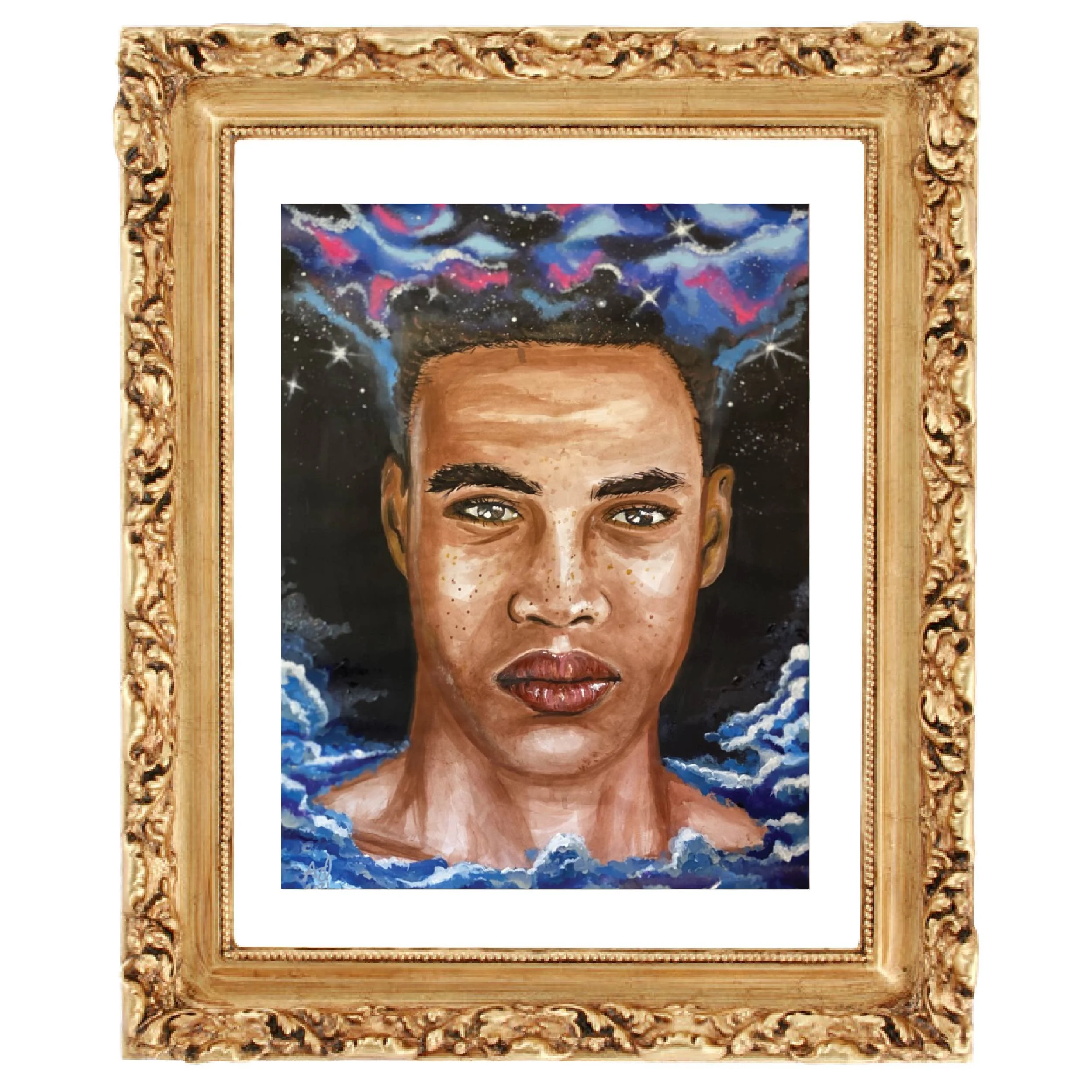 space galaxy man acrylic painting art by arra