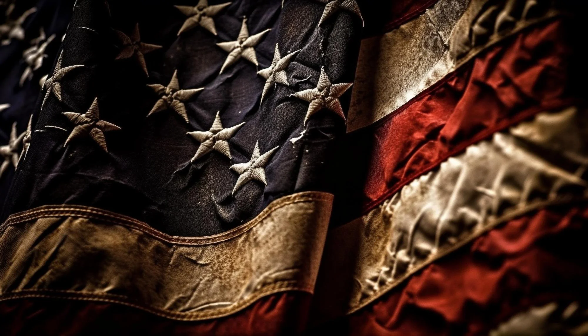 An AI generated image of an American flag. The stars are oddly spaced and rendered inconsistently. The folds in the flag are disjointed.