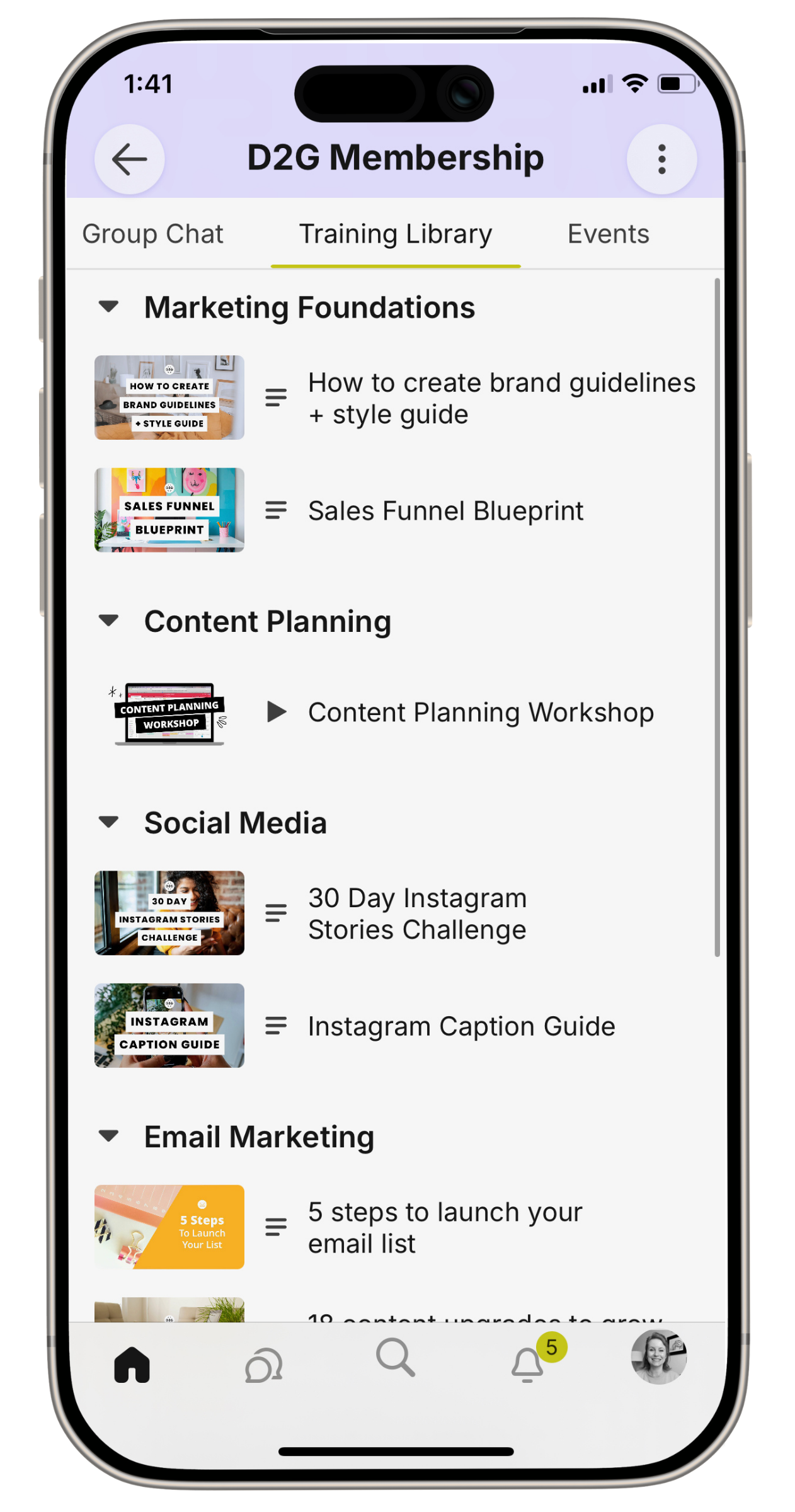 Training Library on a iPhone