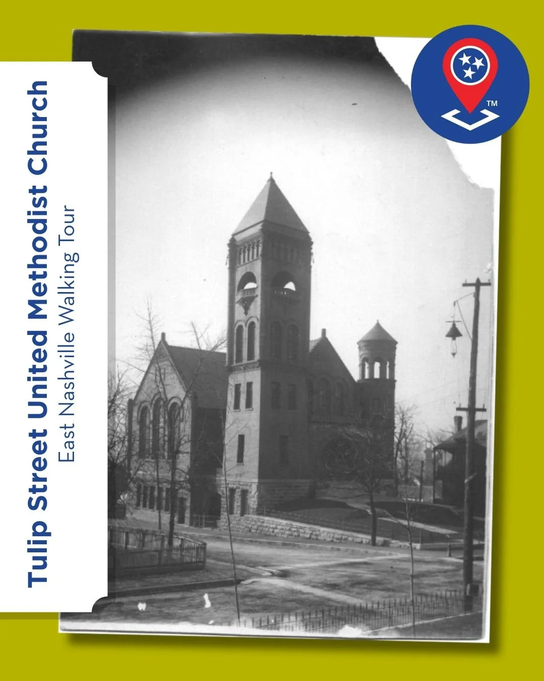 Tulip Street United Methodist Church has been a landmark in East Nashville since 1892. Designed in the Romanesque Revival style by architects T. L. Dismukes and J. E. Woodward, it is known for its elaborate terra cotta details, grand entrance arch, a