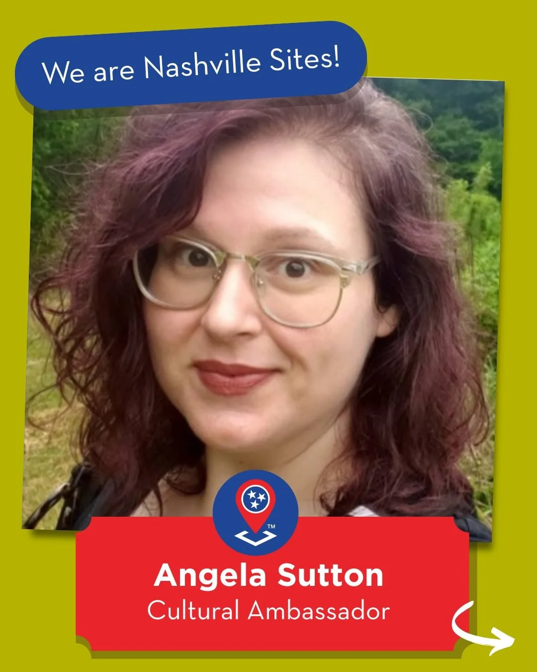 Today, meet our Cultural Ambassador Dr. Angela Sutton! Angela is an author and scholar in the department of Communication of Science and Technology at Vanderbilt University. She leads the Builders and Defenders Database and the Fort Negley Descendant