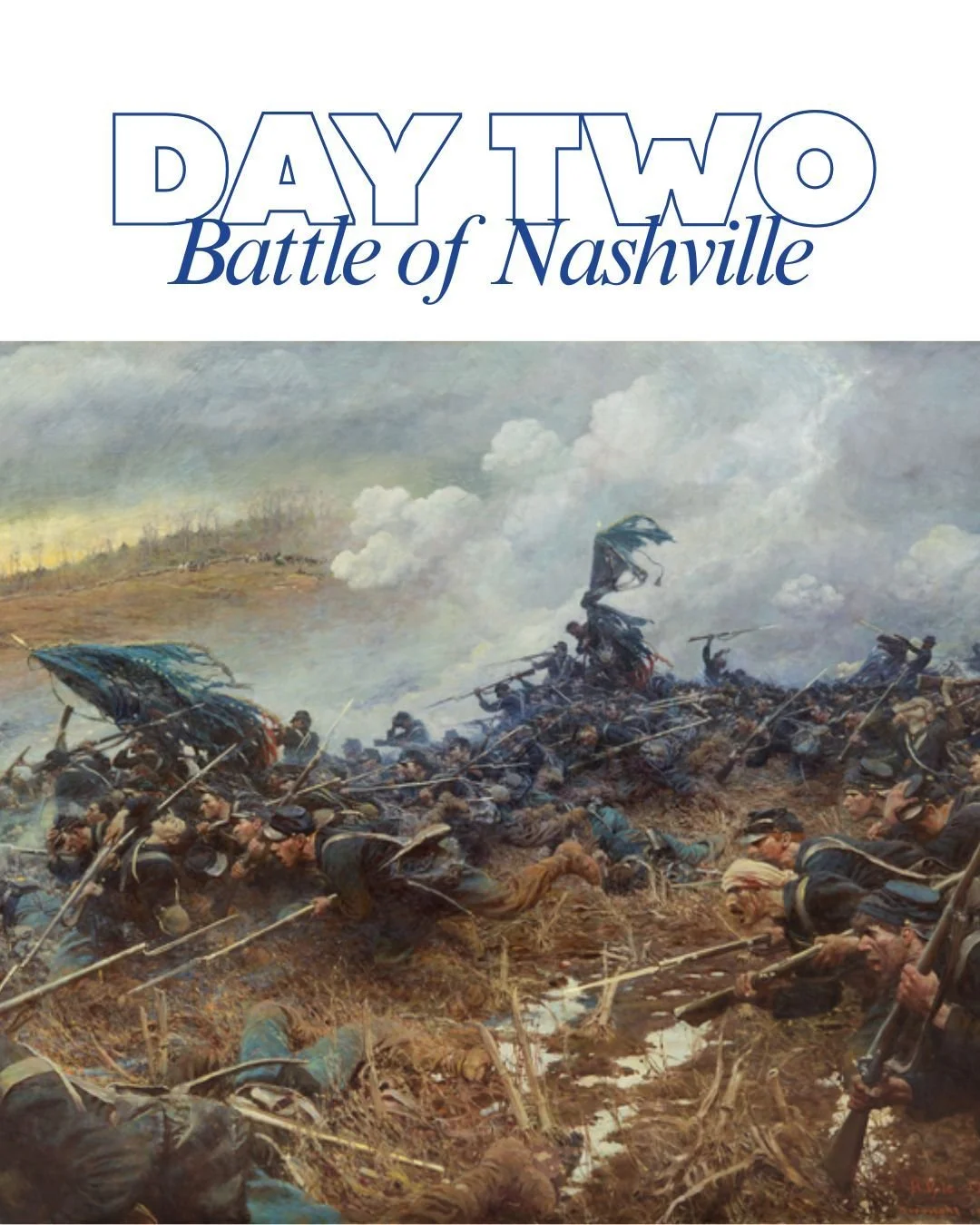 On December 16, 1864, the second day of fighting in the Battle of Nashville began. The day ended with a decisive U.S. victory on Shy's Hill and the withdrawal of Confederate troops from the city. 
This 1906 mural by artist Howard Pyle depicts that ba