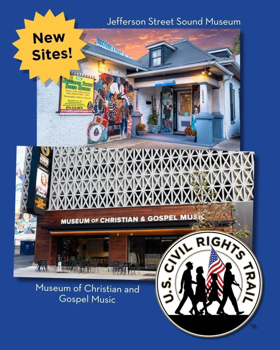 Exciting news! Two local sites have been added to the U.S. Civil Rights Trail, expanding a national network that preserves and interprets places central to the struggle for civil rights. The Jefferson Street Sound Museum and the Museum of Christian a
