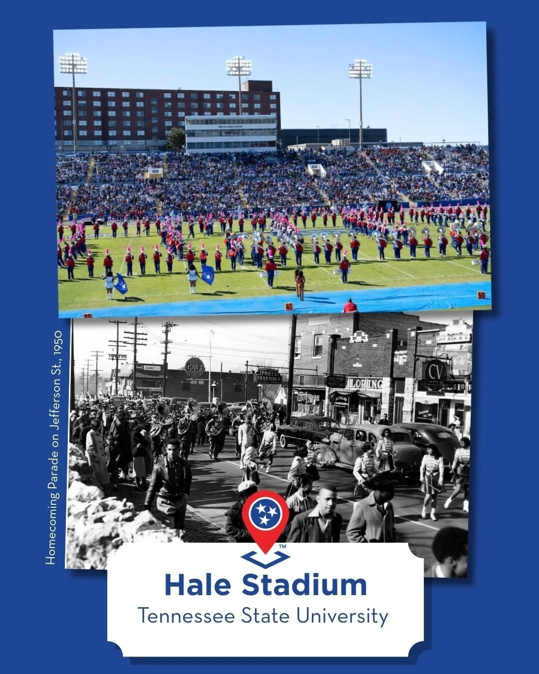 Hale Stadium, named for Tennessee State University&rsquo;s first president William Jasper Hale, has been a centerpiece of campus life since it opened in 1953. Designed by McKissack and McKissack, the stadium and field house sit in a natural bowl that