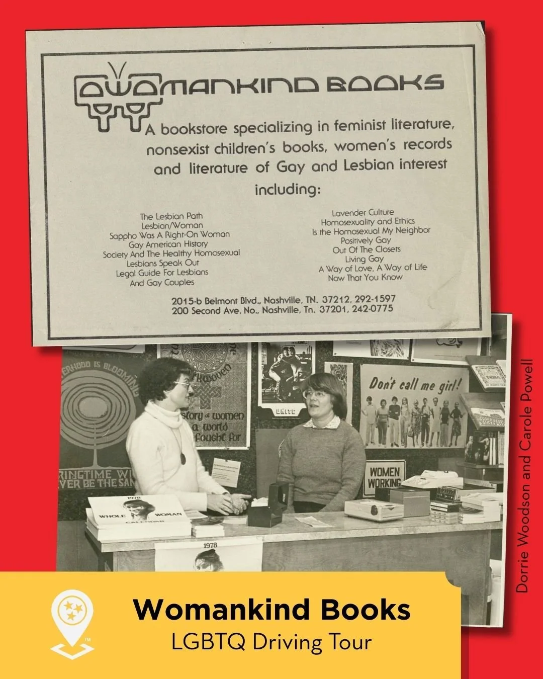 Womankind Books, founded in 1977 by Carole de Bra Powell, was Nashville&rsquo;s first feminist bookstore and an important gathering place for women across the city and surrounding rural areas. Powell, a single mother who had been active in civil righ