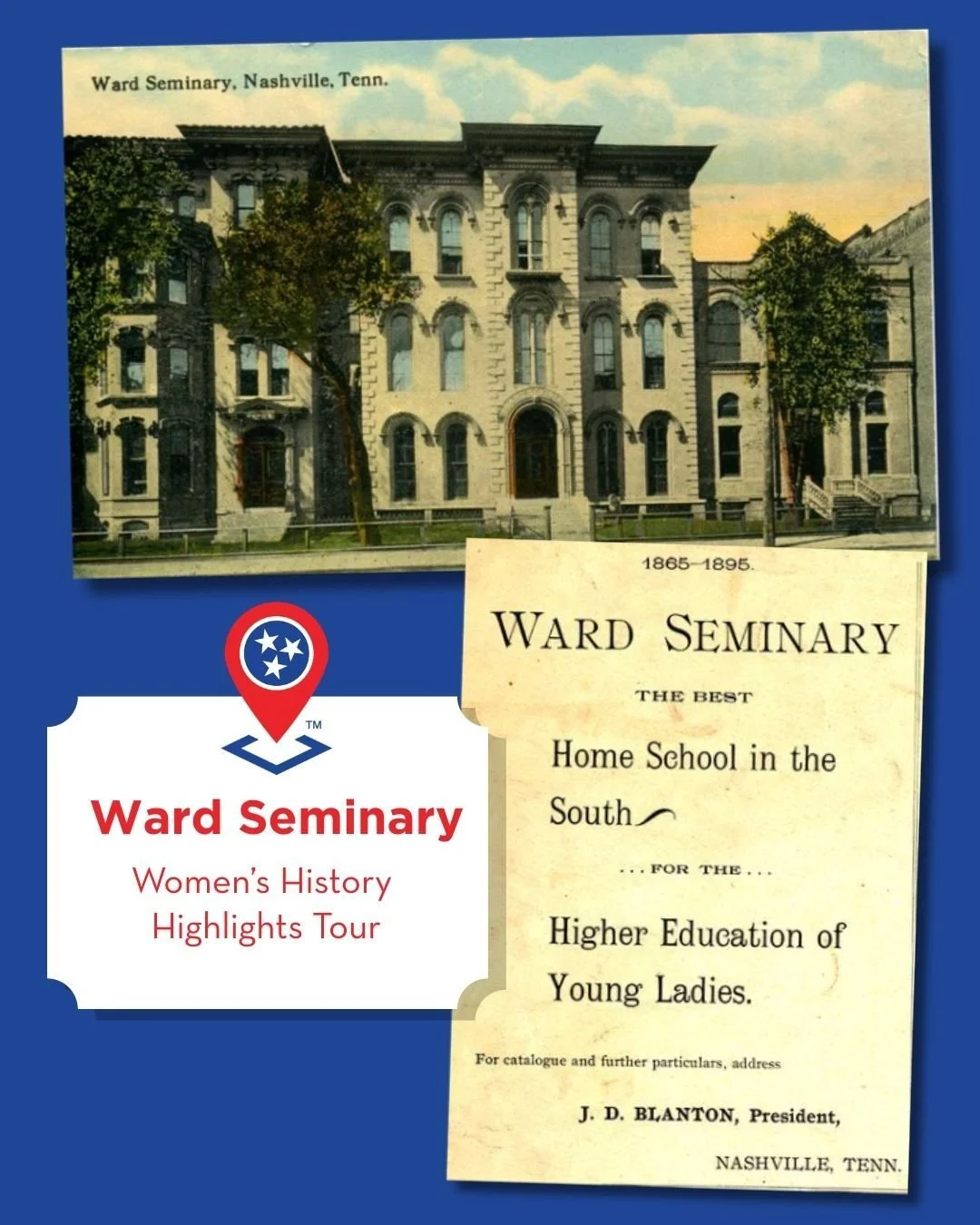 From 1865 to 1913, Ward Seminary was one of Nashville&rsquo;s leading schools for girls, founded by Eliza Ward and her husband William just months after the Civil War. Offering both college preparatory and collegiate instruction, Ward&rsquo;s was reg