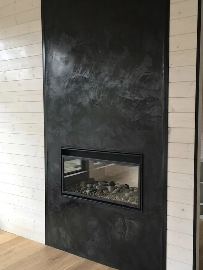 Venetian Marmorino + Slaked Lime + Carrara Marble Aggregate | Fireplace | Whistler