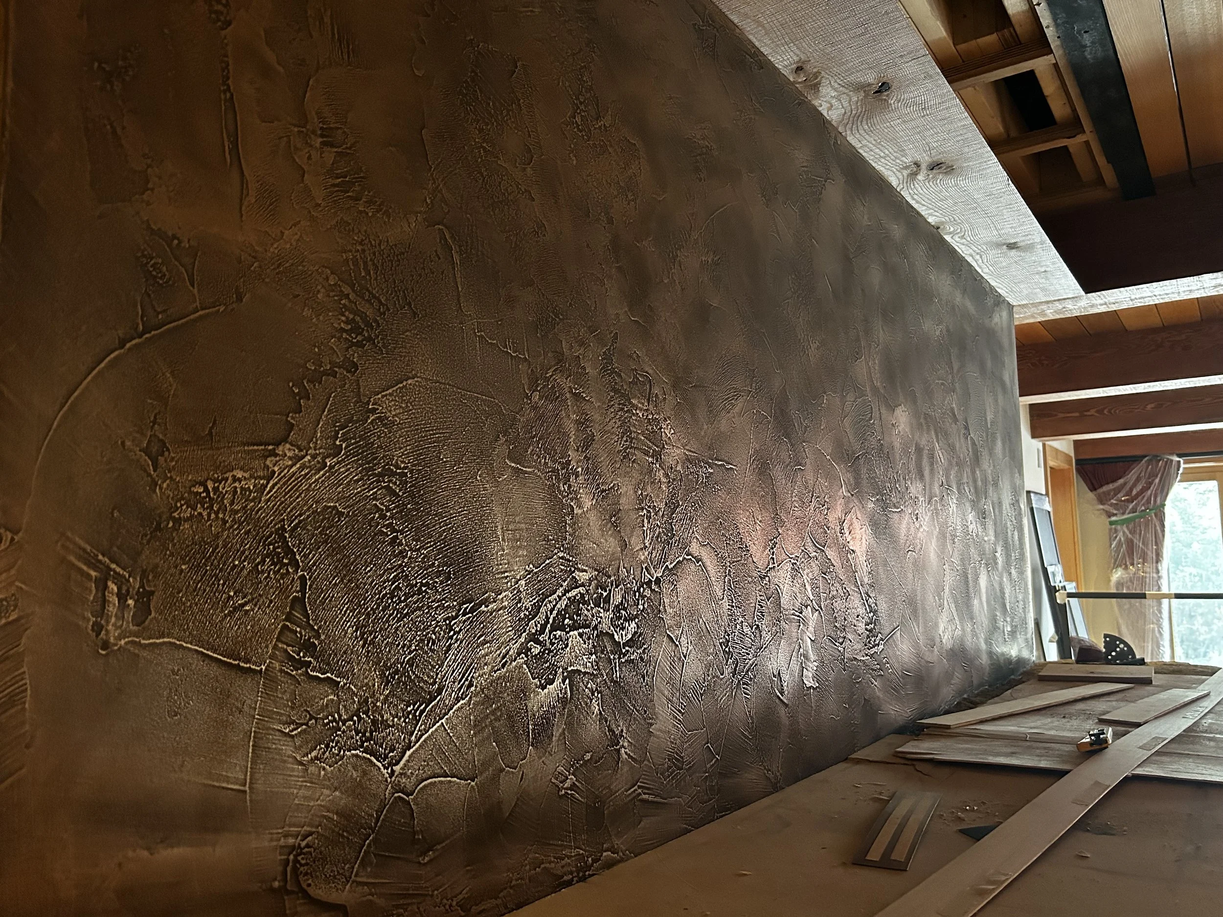 Ancient Bronze Liquid Metal Plaster | Fireplace - Close up  | Whistler