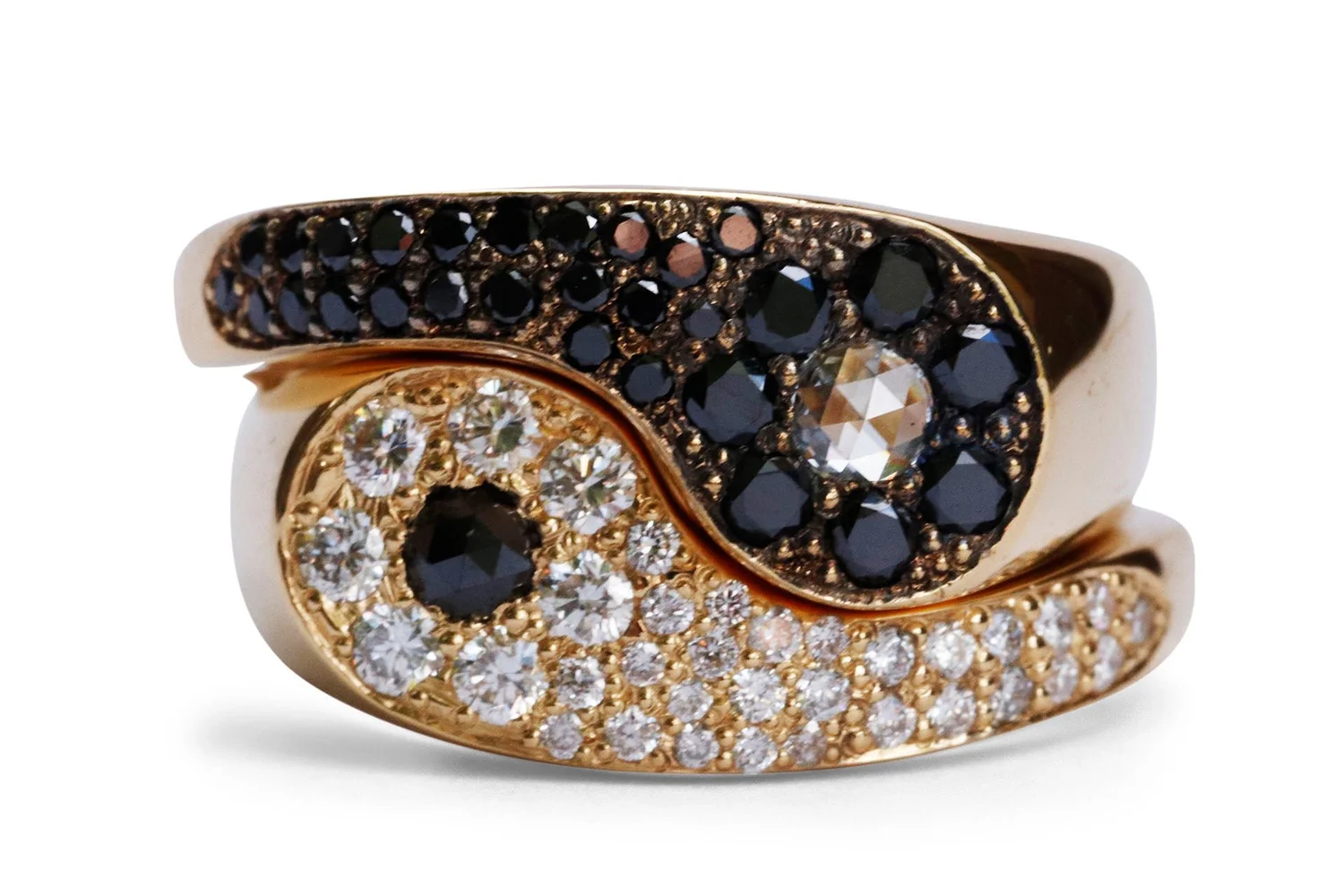 Yin Yang Ring Set in 18k Yellow Gold and Diamonds — Chinchar