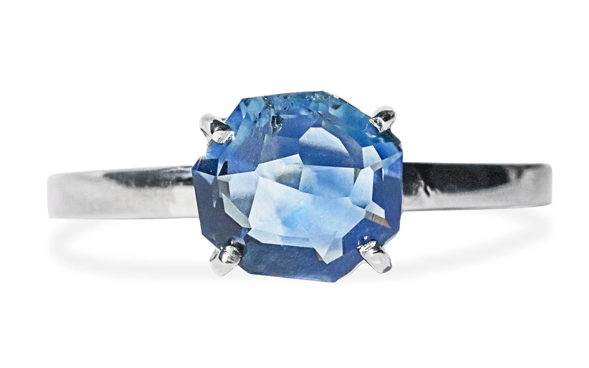 2.36 Carat Glacial Blue Hand-Cut Montana Sapphire Ring in White Gold