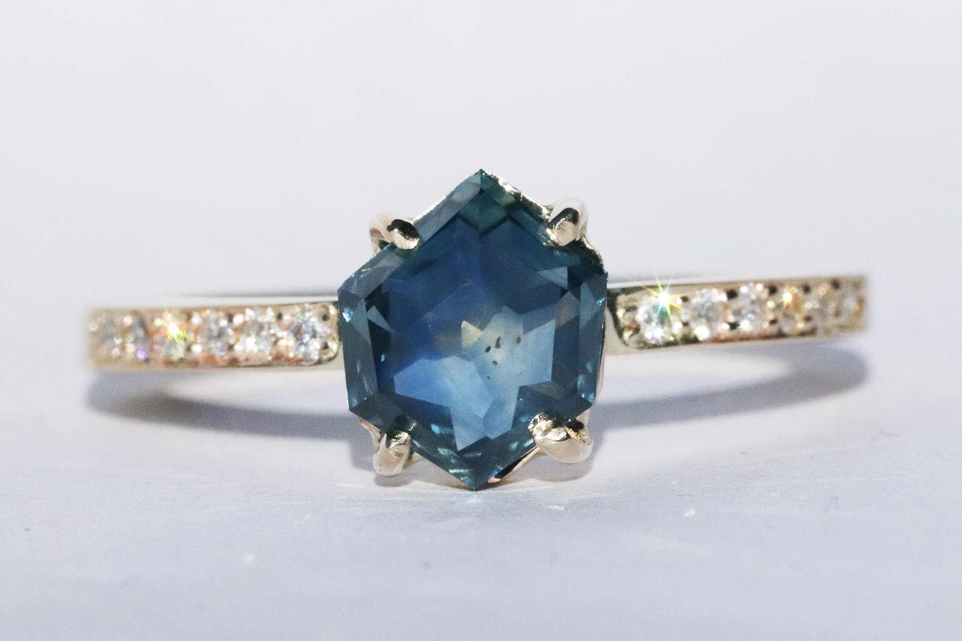 2.05 Carat Tidal Blue Hand-Cut Montana Sapphire Ring in Yellow Gold
