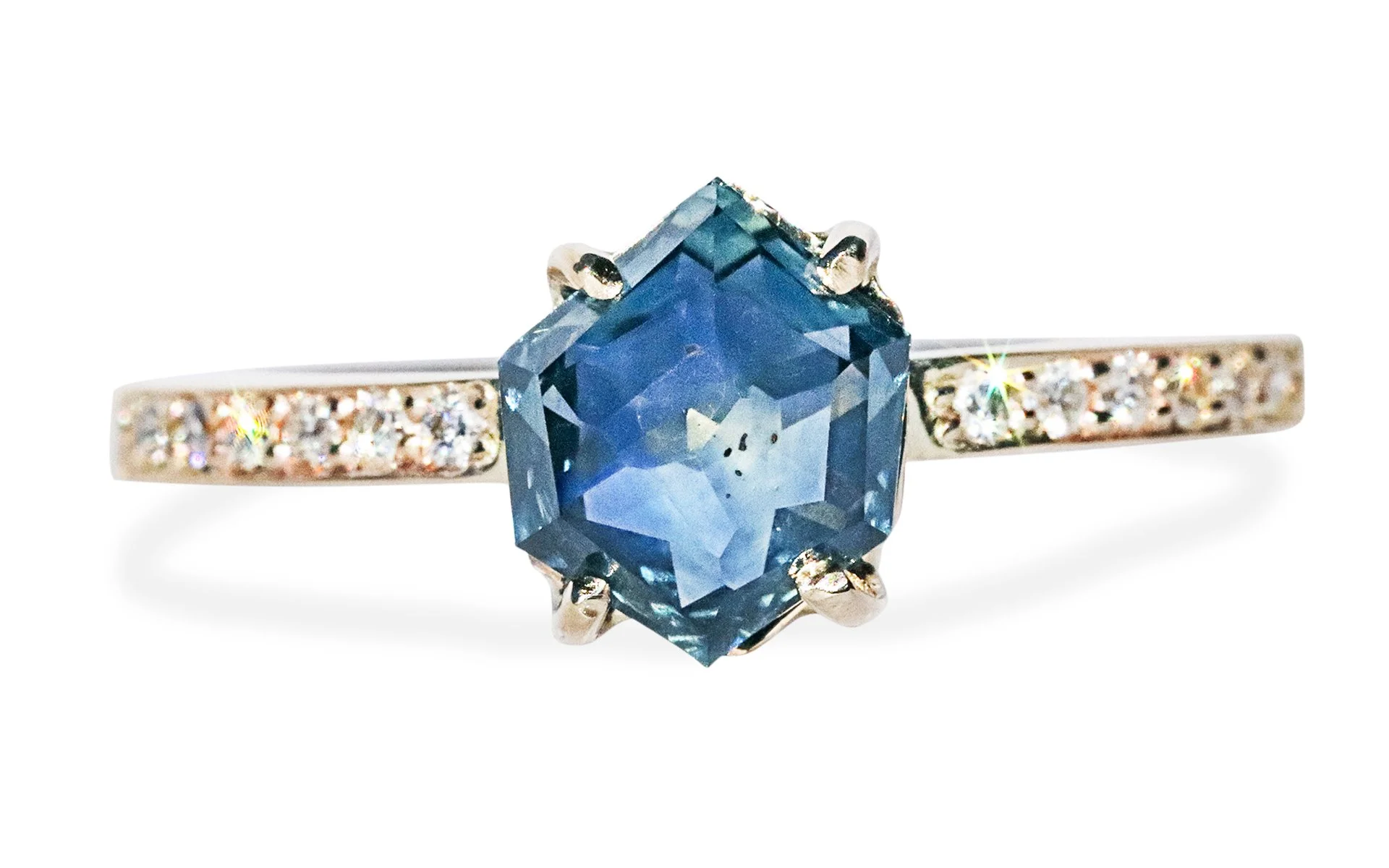 2.05 Carat Tidal Blue Hand-Cut Montana Sapphire Ring in Yellow Gold
