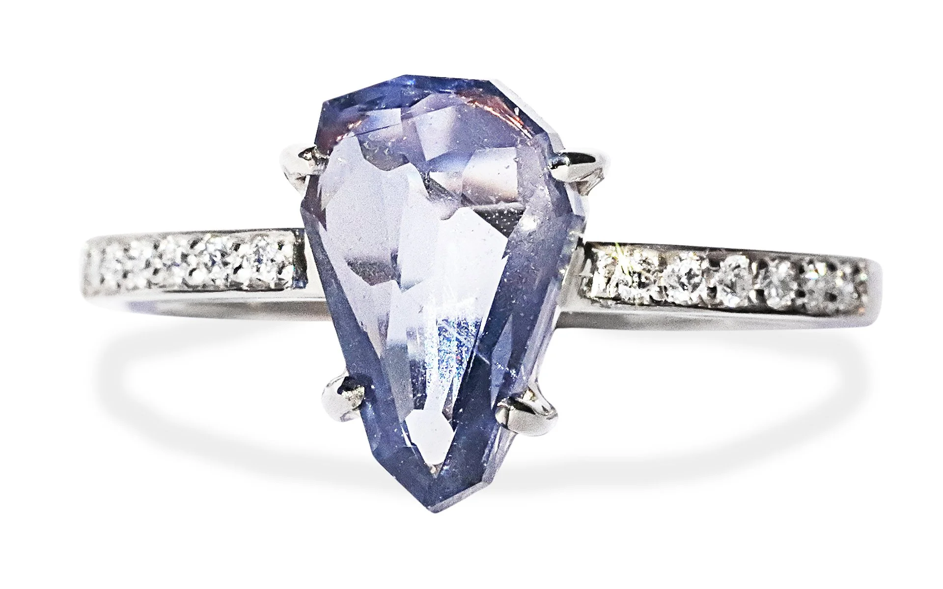 2.38 Carat Violet Veil Hand-Cut Montana Sapphire Ring in White Gold