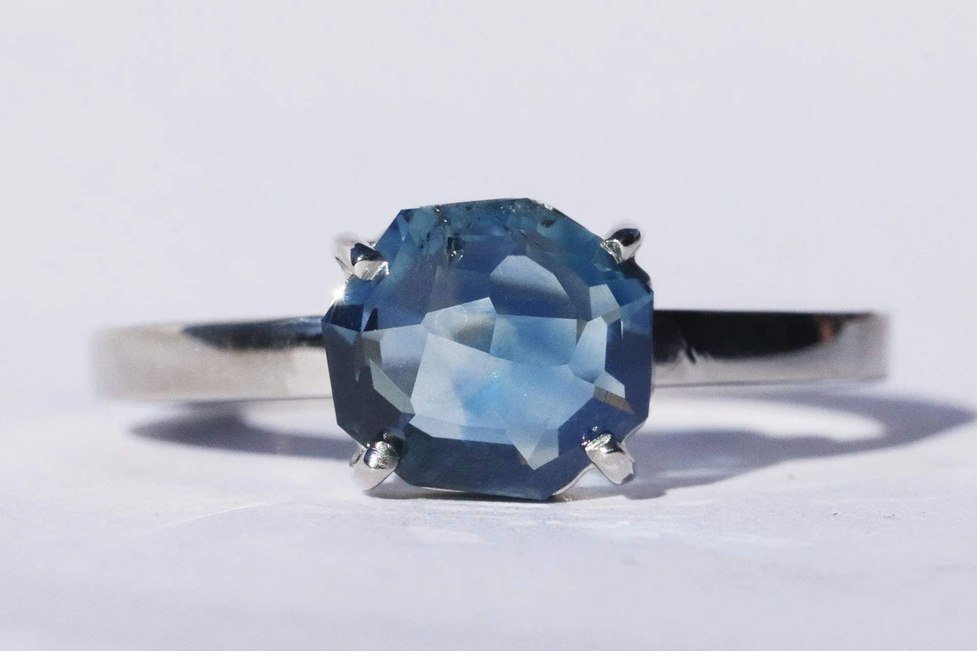 2.36 Carat Glacial Blue Hand-Cut Montana Sapphire Ring in White Gold