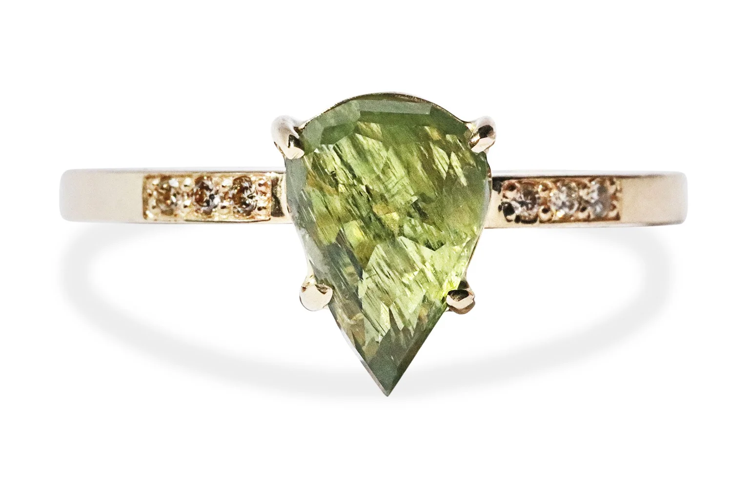 2.5 Carat Verdant Green Hand-Cut Sapphire Ring in Yellow Gold