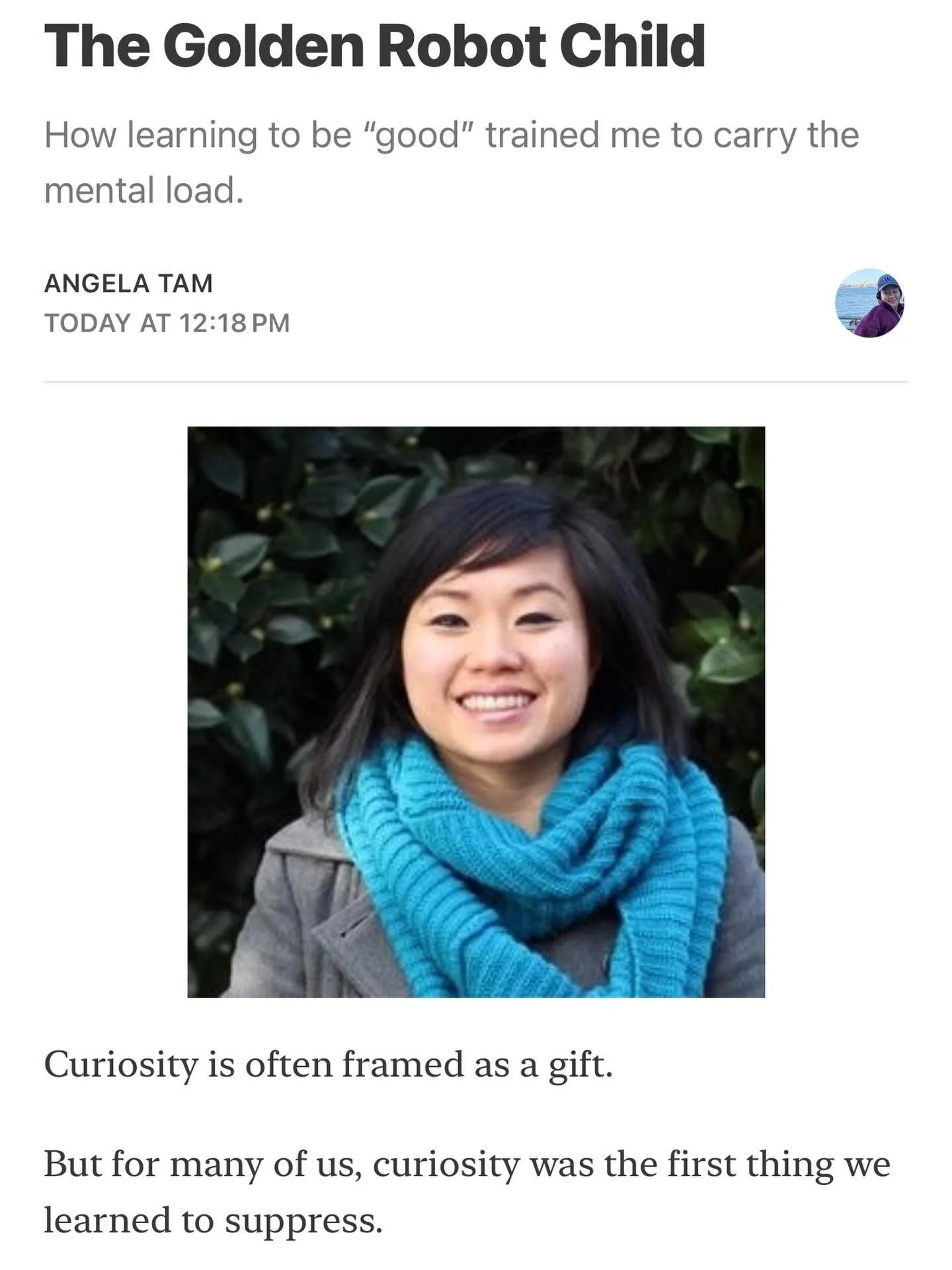 Hi! I wrote another article on Substack: &ldquo;The Golden Robot Child&rdquo;

Follow me on Substack as I break it down with all things related to how to dismantle the mental load imbalance and find your way back to a friendship with your partner. 

