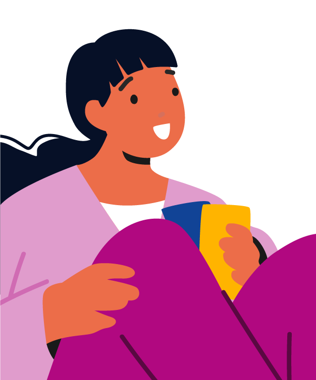 An illustration of Jean, she has black hair and is wearing a pink outfit. Her expression is happy.