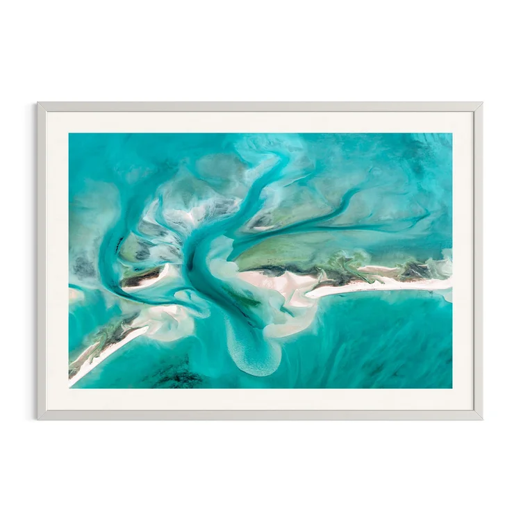 Tidal Tree (Nature's Art) in a white frame: turquoise tidal channels at Shark Bay seen from the air