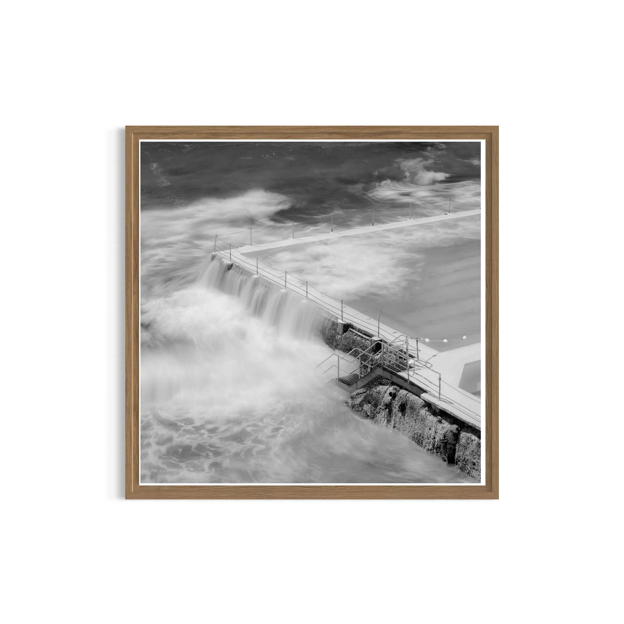 Still, We Breathe_A contemplative black and white photograph of Bondi’s ocean pool, capturing resilience, flow, and quiet strength