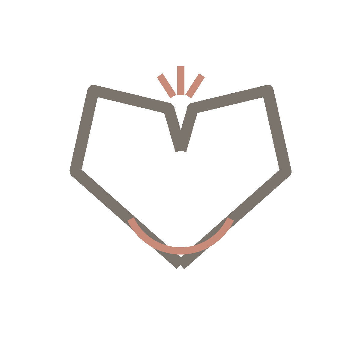 A minimalist line drawing of a heart with a crack down the middle and lines radiating from the top, symbolizing hope or healing in brokenness.