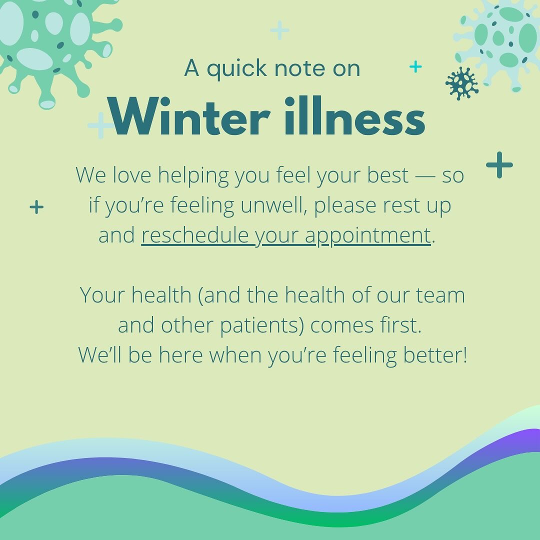 Just a quick note from us. With the rapid increase in cold and flu numbers in our community, please reschedule your appointments if you are unwell. If we get sick we unfortunately have to cancel multiple days of patients so we&rsquo;re doing our best
