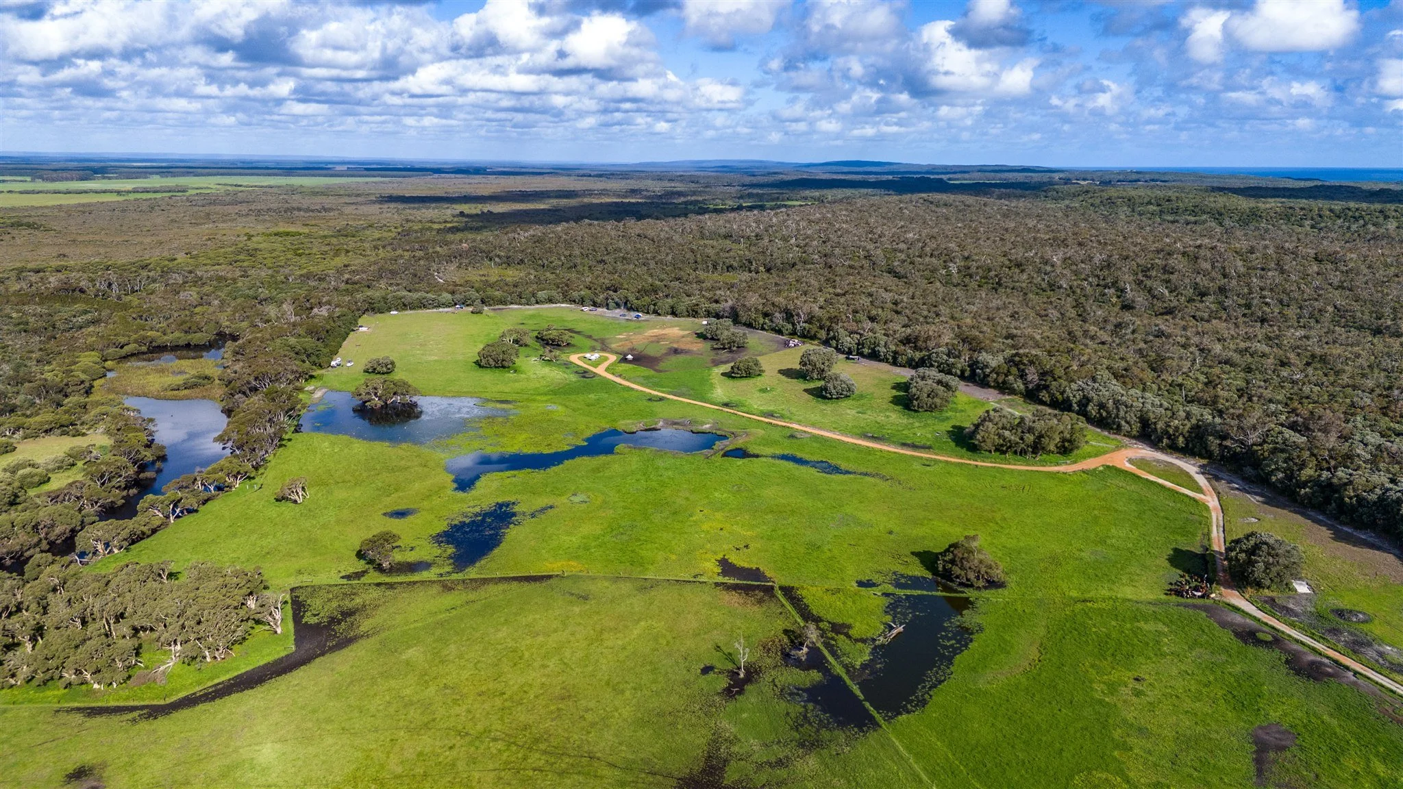 Aerial view of homestead and campground