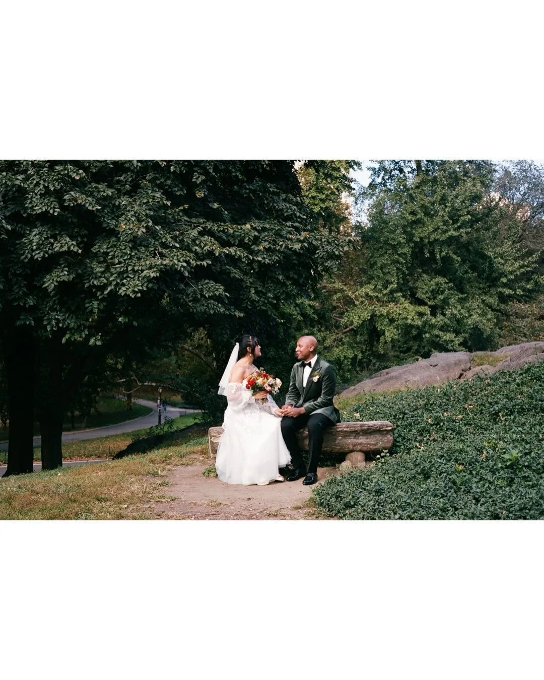 🎞️ Gaby &amp; Shaun in Central Park in early October, all my favorite film moments. 

Most couples take a few minutes after their ceremony for some alone time away from their guests - and their photographer - but sometimes I sneak in a photo from af