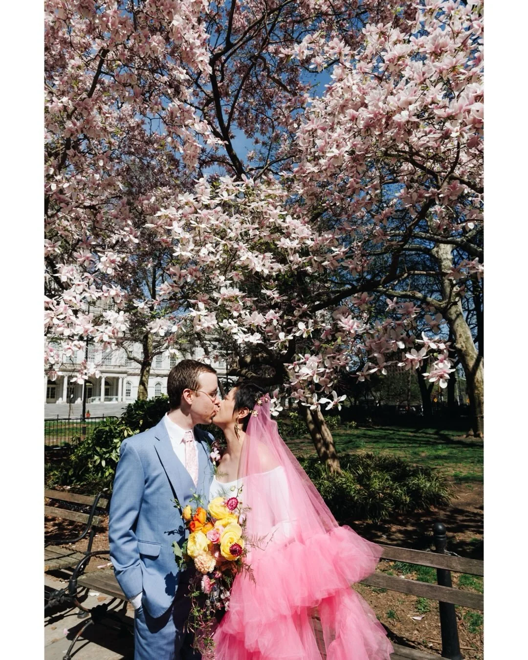 🌸PRETTY IN PINK🌸 - Monique &amp; Russell, on the anniversary of 13 years of dating. What a perfect spring love story, congratulations newlyweds💕

Taking a ride on the @nycferry is my new favorite wedding transportation method.