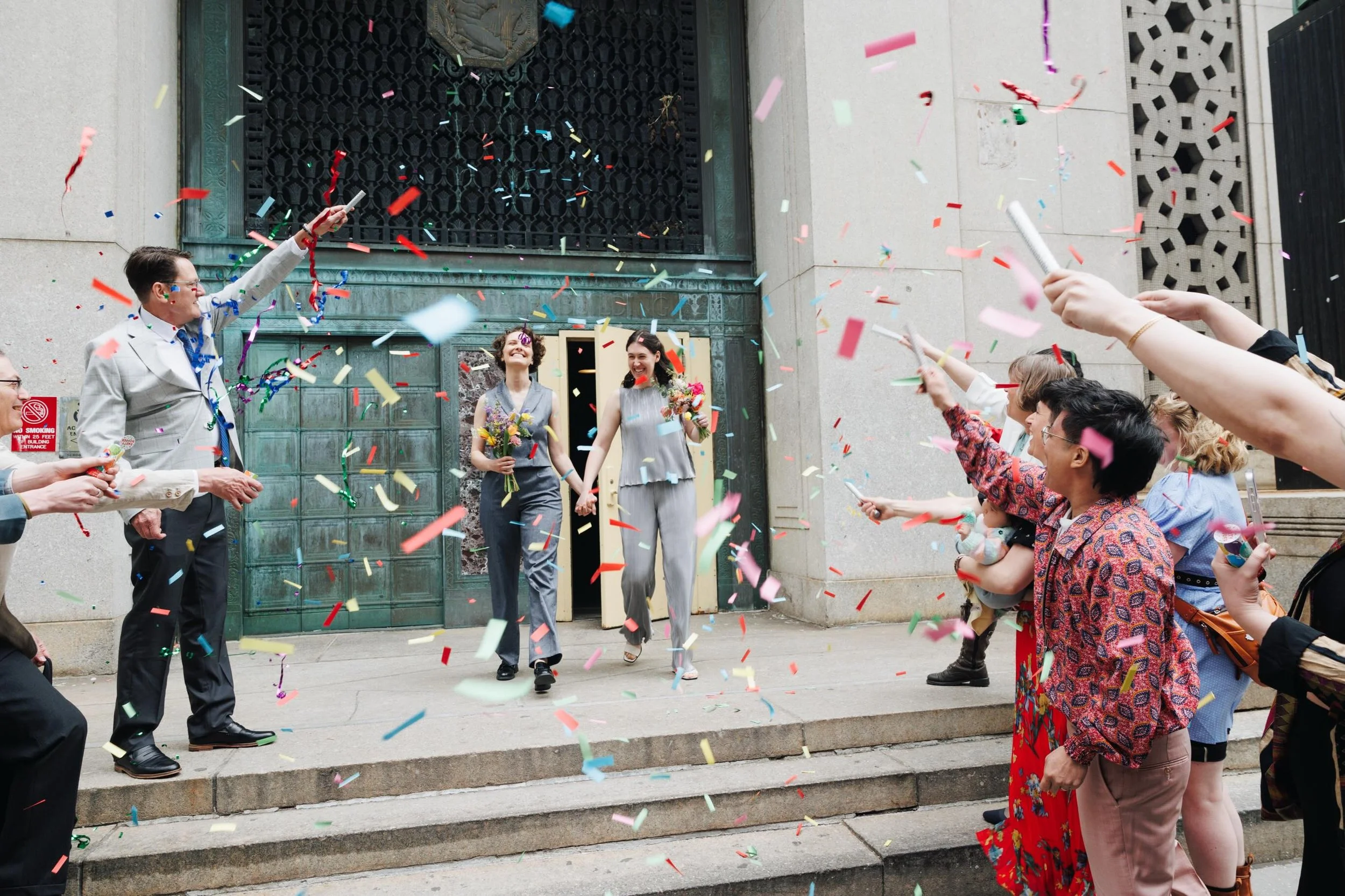 🎊TGIF &amp; happy 2 years Gail &amp; Taylor (a few days late). 

I'll never forget racing from a stalled subway to a taxi caught in traffic to get into their ceremony in the very nick of time. NYC transit was not going to get in the way of this beau
