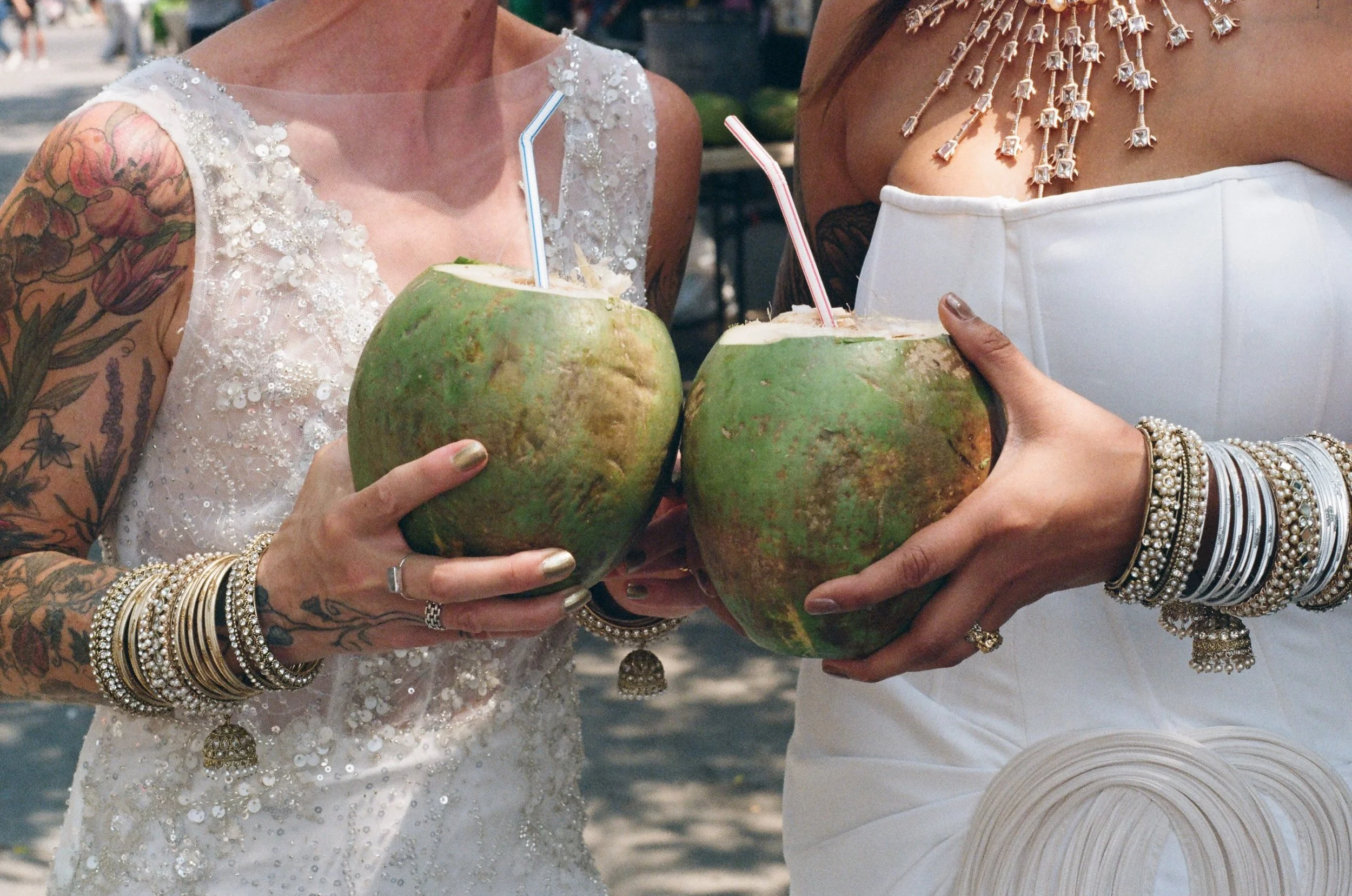 This week's humidity calling for a double dose of coconut water hydration🥵 - a few film memories on the eve of Treena &amp; Rupa's one year anniversary, when we traveled from City Hall to Jackson Heights for some🥥🥥🥥
