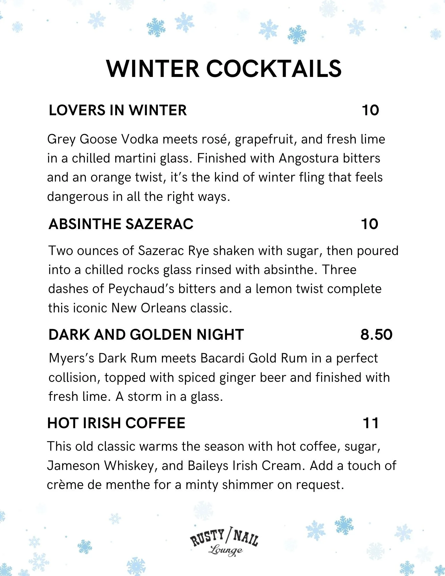 Menu — Rusty Nail Lounge