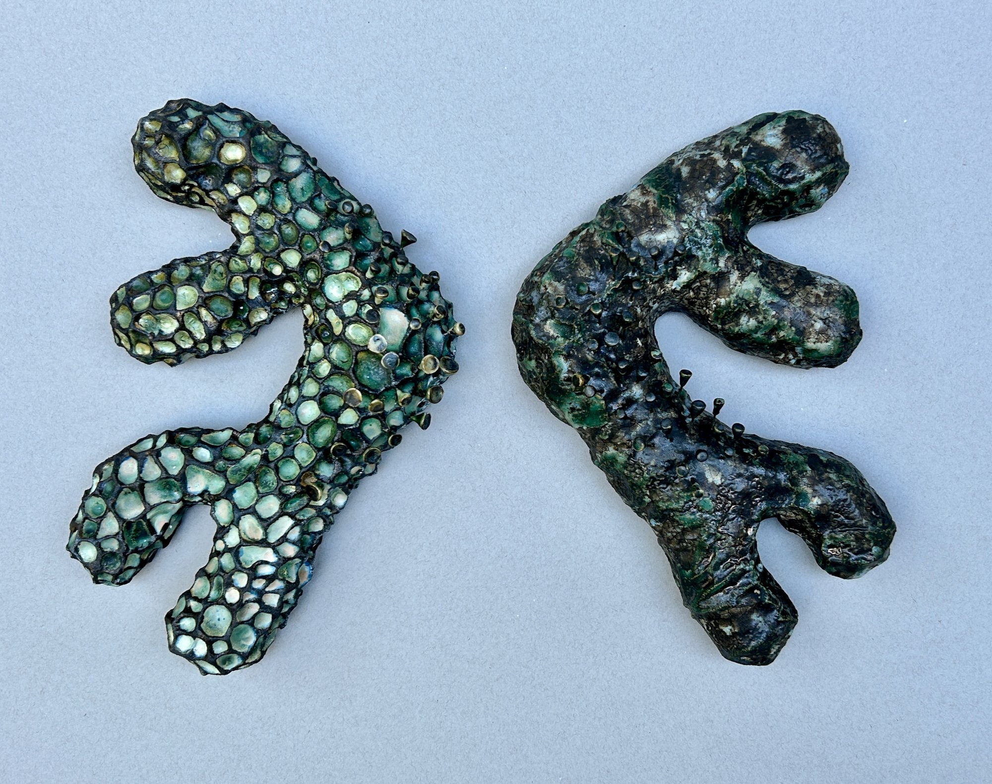 Tufa Creatures, ceramic, L- 15 x 9 x 4”
R- 14.5 x 9 x 4”, 2024