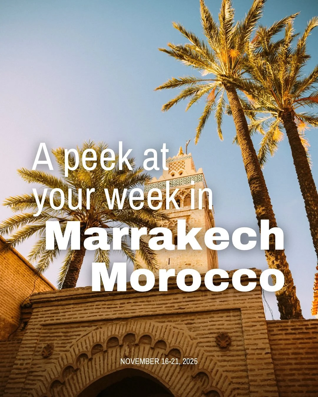 You don&rsquo;t need another trip packed with logistics and group chats.
You need an actual break.

📍 Marrakech, Morocco
🗓️ November 16&ndash;21, 2025
🧳 Movement, hammams, mint tea, mountain hikes, sunset camel rides, and space to reset.

The itin