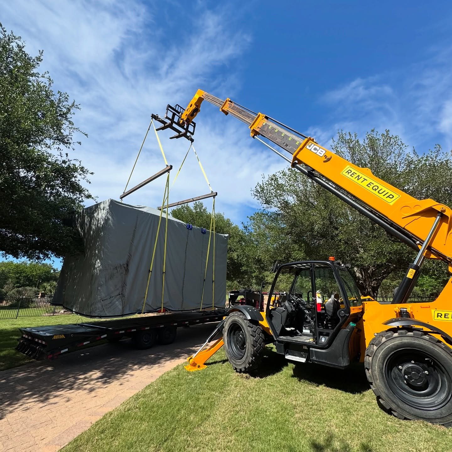 Setting, locating, and installing a 10,000-17,000 pound golf shed can be pretty tricky and requires a lot of planning and precise operational instincts. In most cases we use a large crane (110,000 lb capacity), but in some instances that just won&rsq
