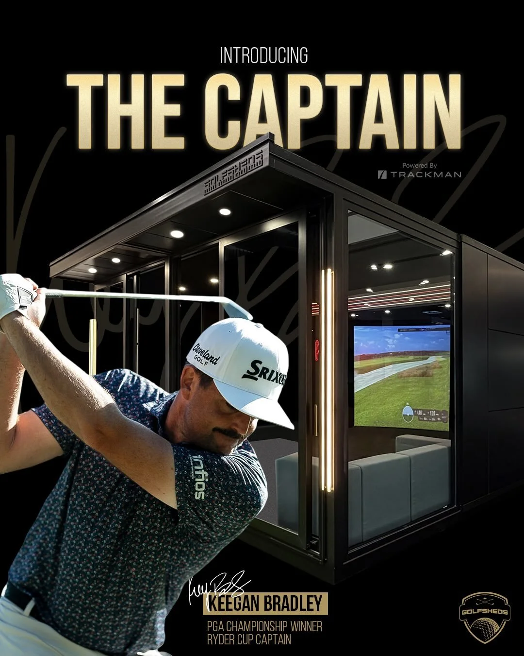 Meet The Captain. Our @keeganbradley1 collab ⚡️⛳️

It&rsquo;s our largest Golfshed ever at 27&rsquo; x 20&rsquo;, designed to deliver the ultimate outdoor golf experience. Experience premium interior features like the panoramic screen, ball return sy