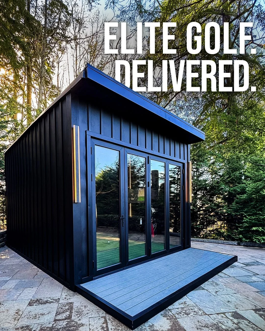 The PERFECT golf setup, delivered. 

The XLE Edition Golfshed is the perfect backyard golf solution. 

- Exterior: 12&rsquo; wide x 19&rsquo; deep
- Interior: 11&rsquo; wide x 14&rsquo; deep
- Premium turf
- Ultra 4K screen
- 4&rsquo; lounge deck

 R