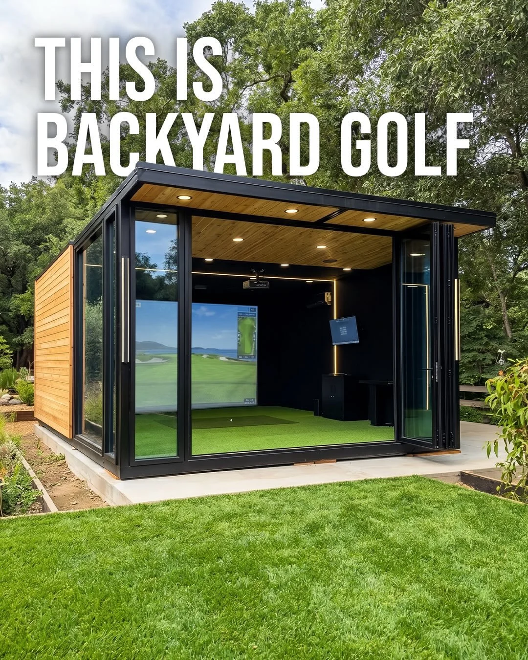 Luxury outdoor golf simulator 😍⛳️

The Platinum Golfshed is a luxury golf suite engineered to live right on your property. That means 24/7 golf. Add seating for lounge space or a rooftop deck for an even bigger social area. Add customizations and up