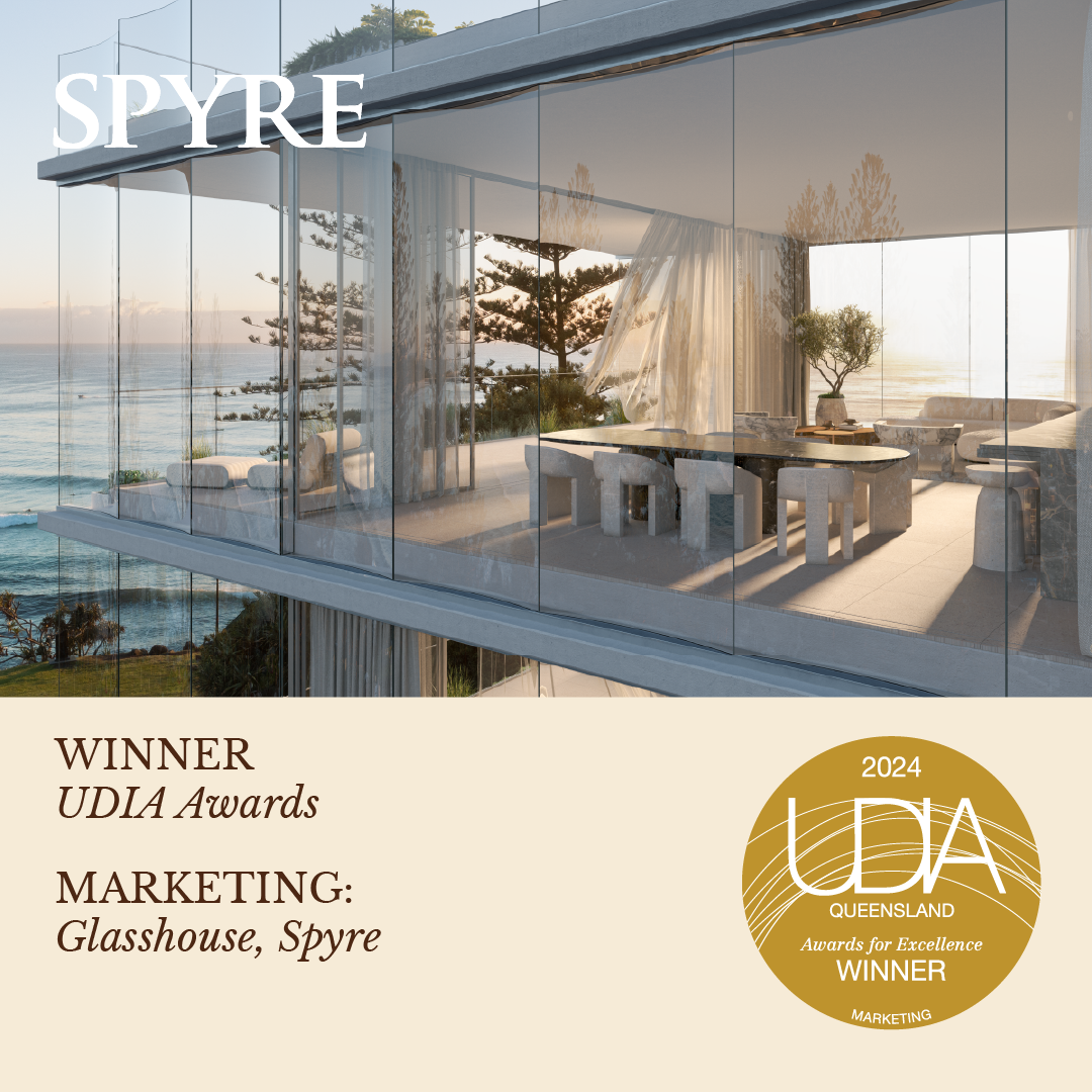 A tile of Spyre's award for Winner – Marketing – Glasshouse - 2024 UDIA Queensland Awards for Excellence
