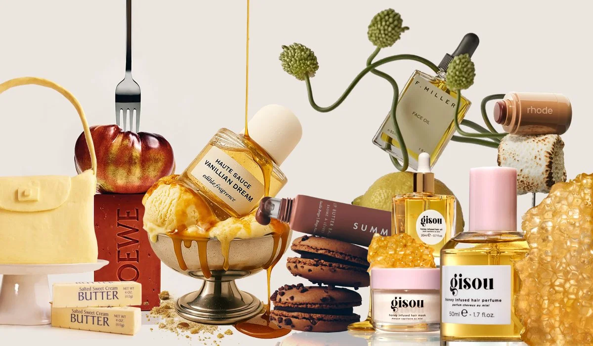 Collage of products and food marketing.
