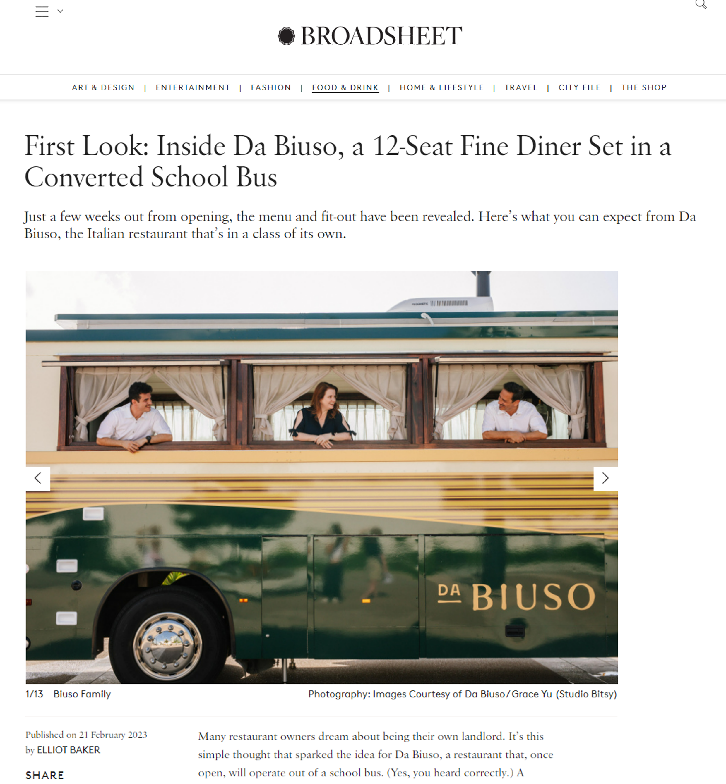Broadsheet digital article on the Das Biuso launch.